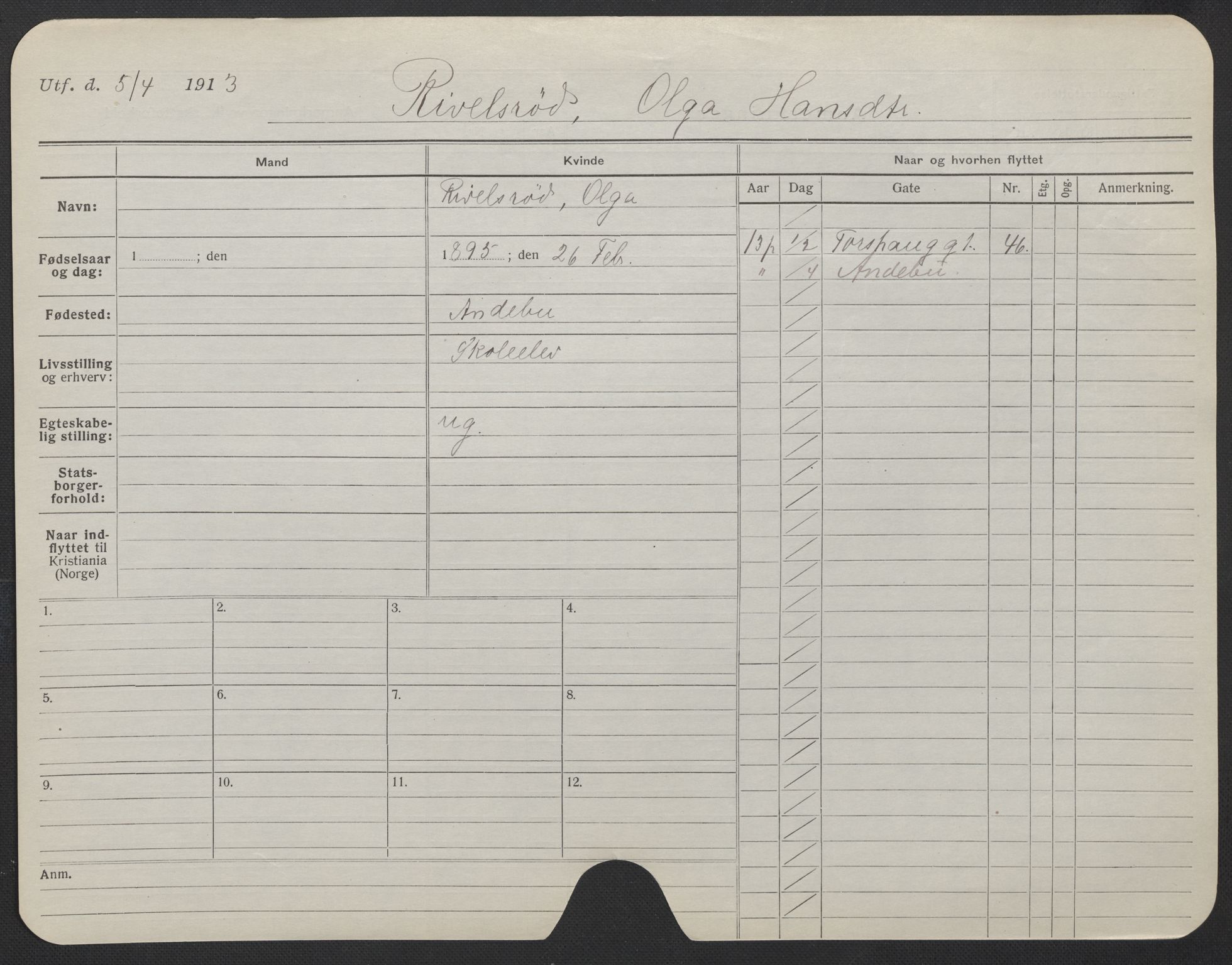 Oslo folkeregister, Registerkort, AV/SAO-A-11715/F/Fa/Fac/L0023: Kvinner, 1906-1914, s. 199a
