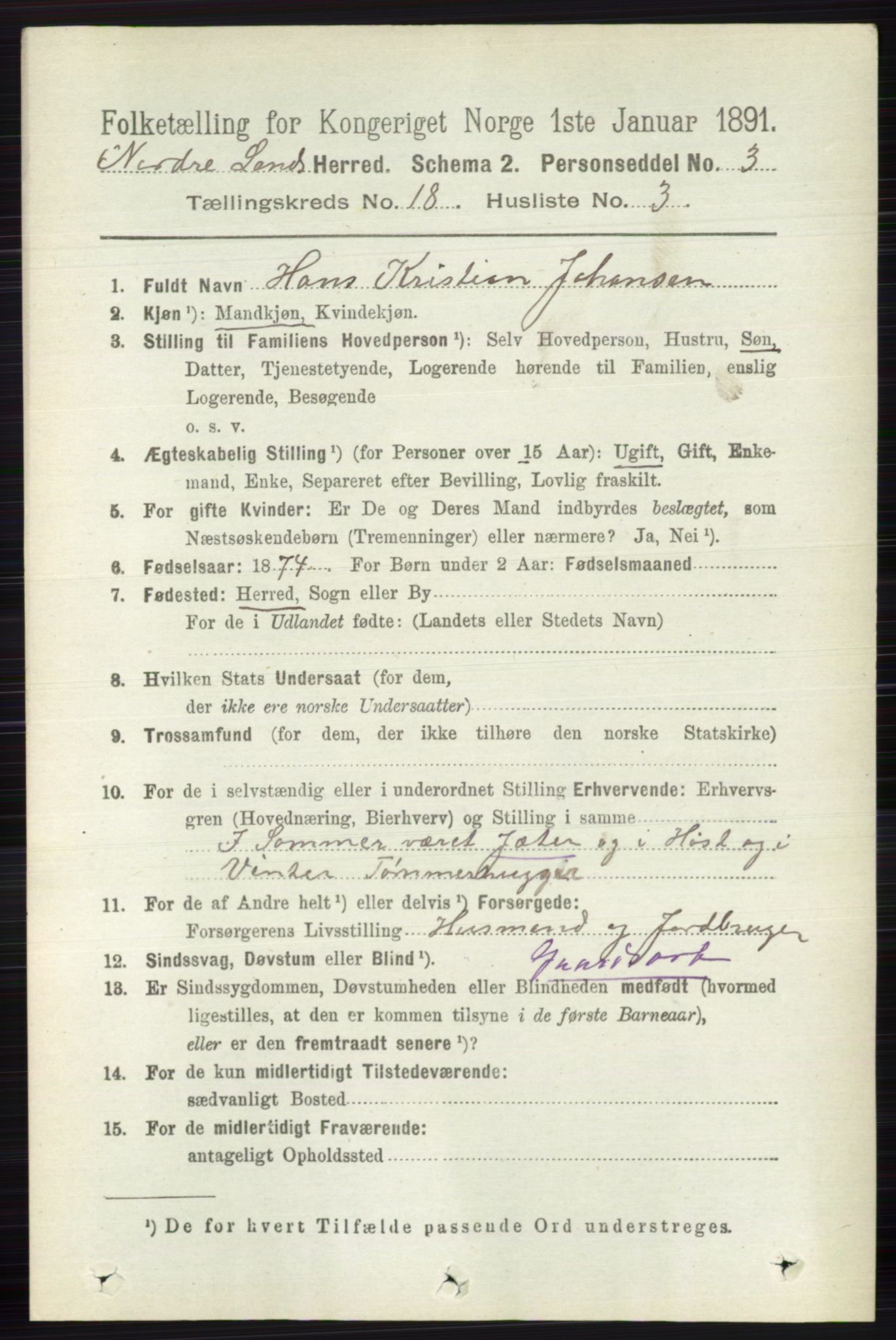 RA, Folketelling 1891 for 0538 Nordre Land herred, 1891, s. 4403