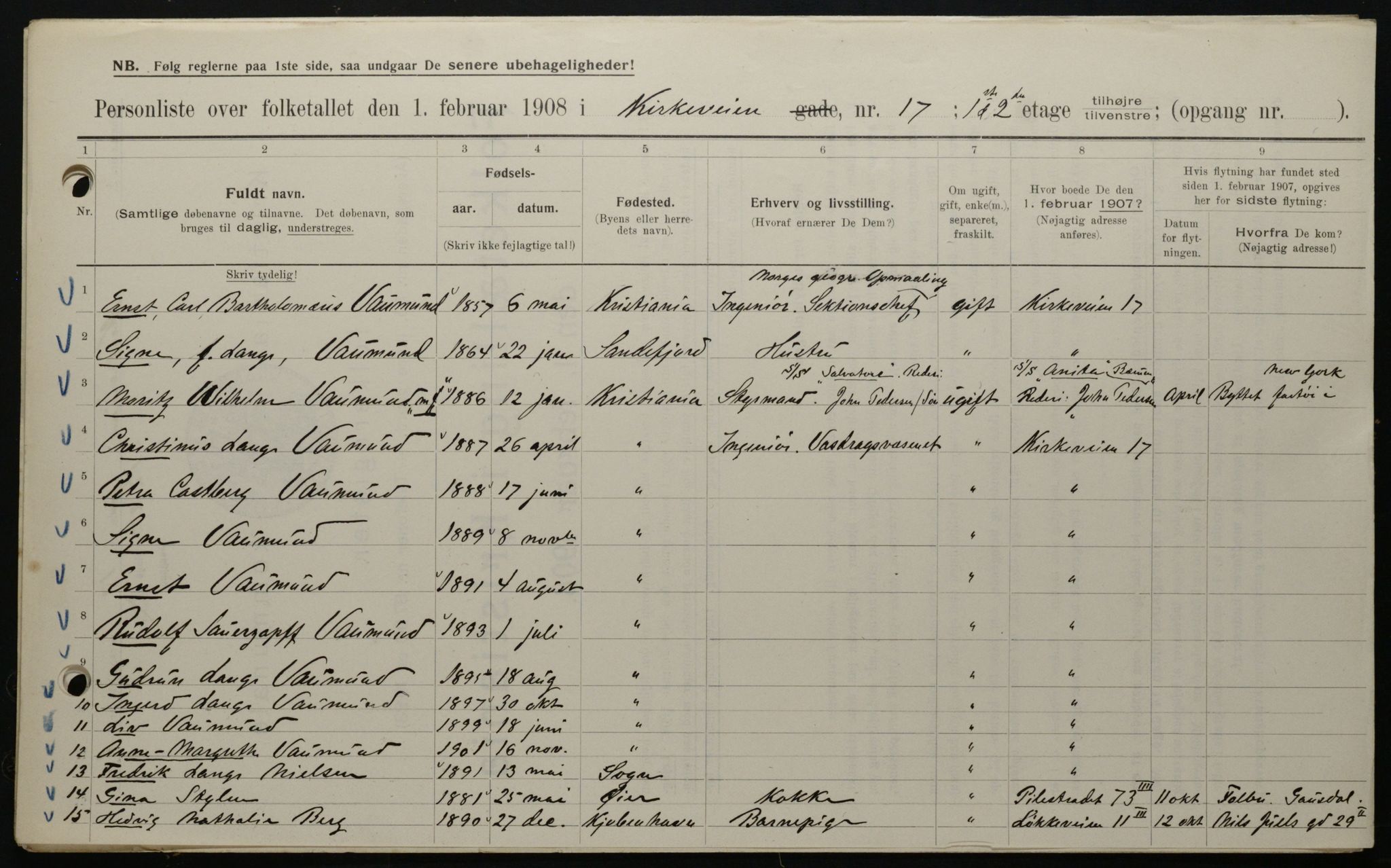 OBA, Kommunal folketelling 1.2.1908 for Kristiania kjøpstad, 1908, s. 45602