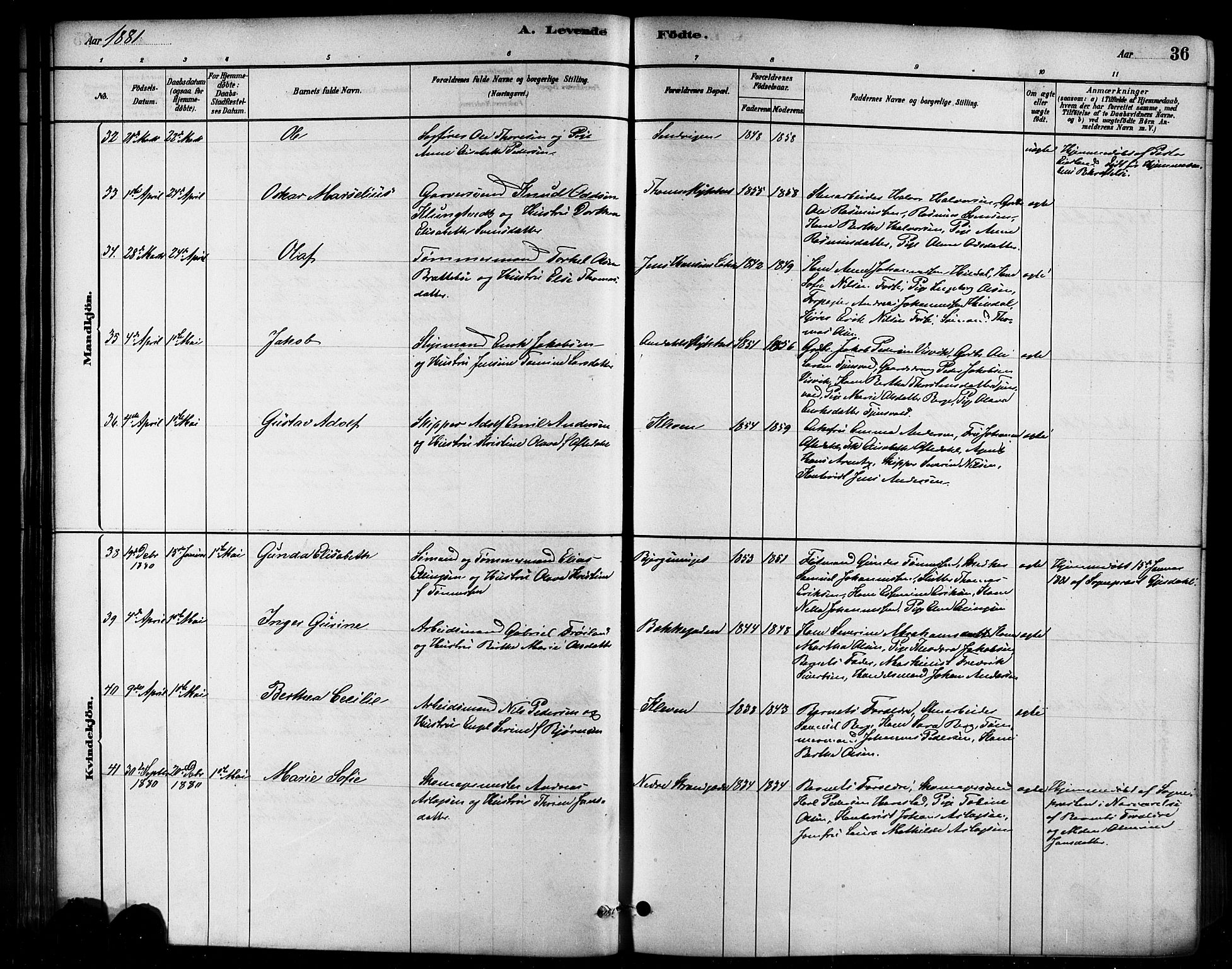 Domkirken sokneprestkontor, AV/SAST-A-101812/001/30/30BB/L0015: Klokkerbok nr. B 15, 1880-1891, s. 36