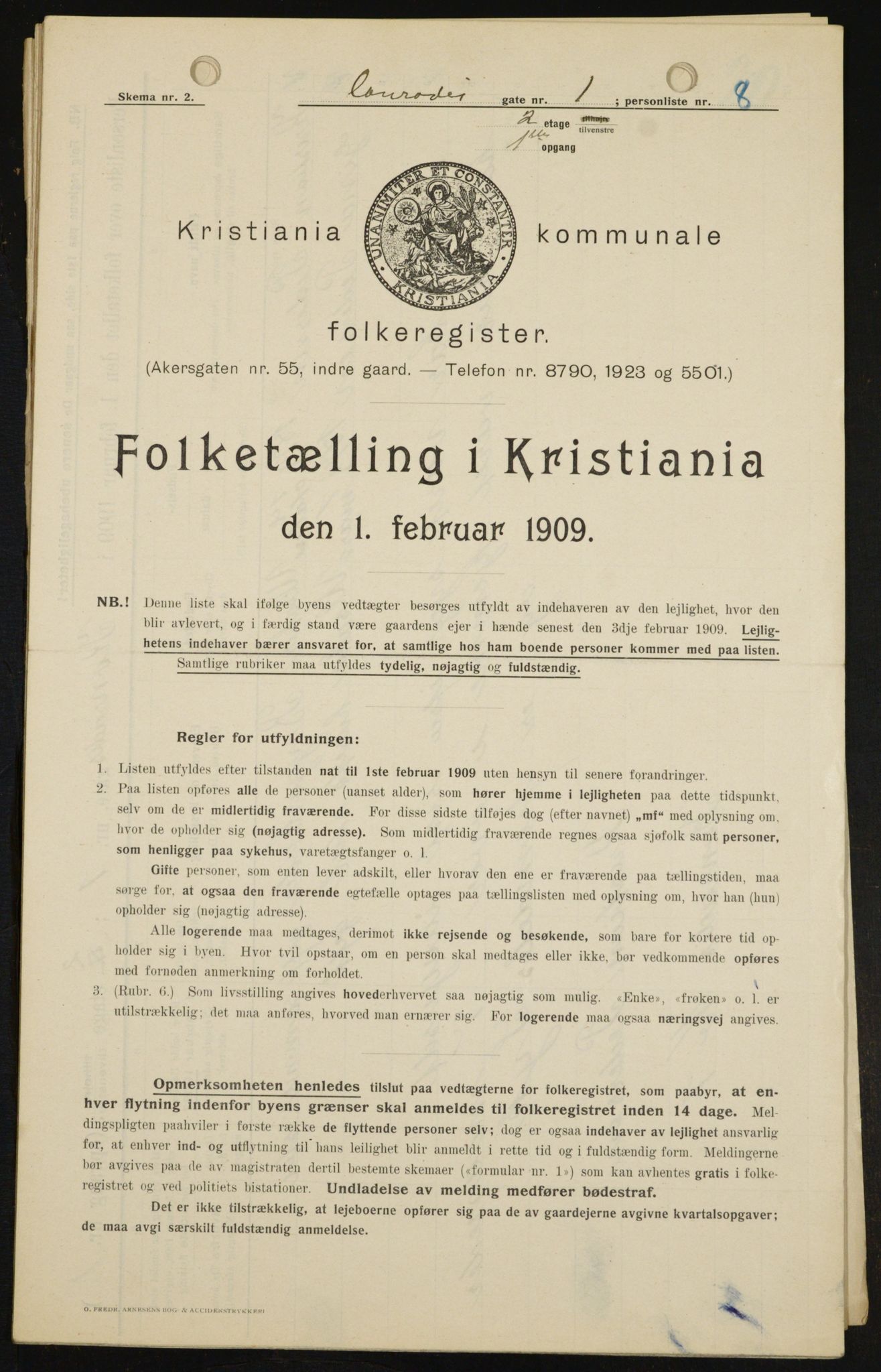 OBA, Kommunal folketelling 1.2.1909 for Kristiania kjøpstad, 1909, s. 12055