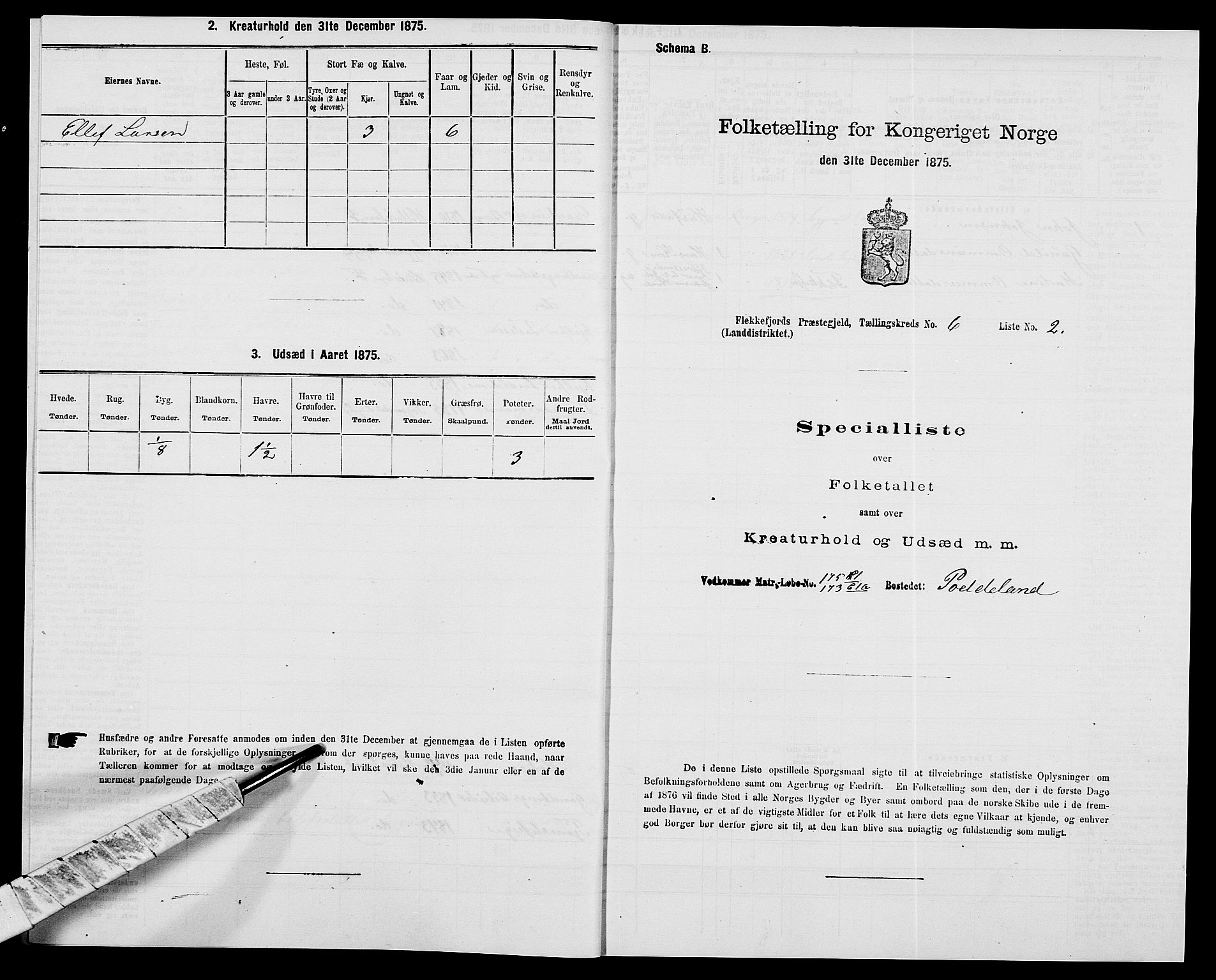 SAK, Folketelling 1875 for 1042L Flekkefjord prestegjeld, Nes sokn og Hidra sokn, 1875, s. 787