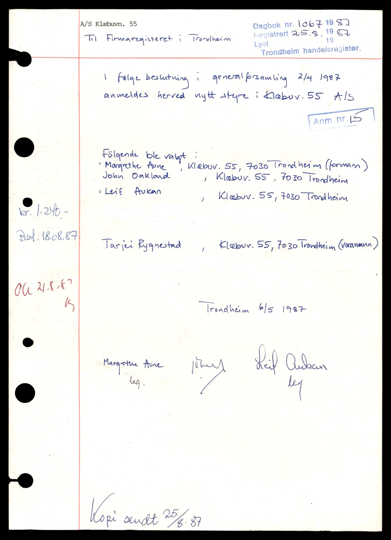 Trondheim byfogd, AV/SAT-A-0003/2/J/Jc/Jcd/L0009: Aksjeselskap, Kl-Me, 1944-1990, s. 1