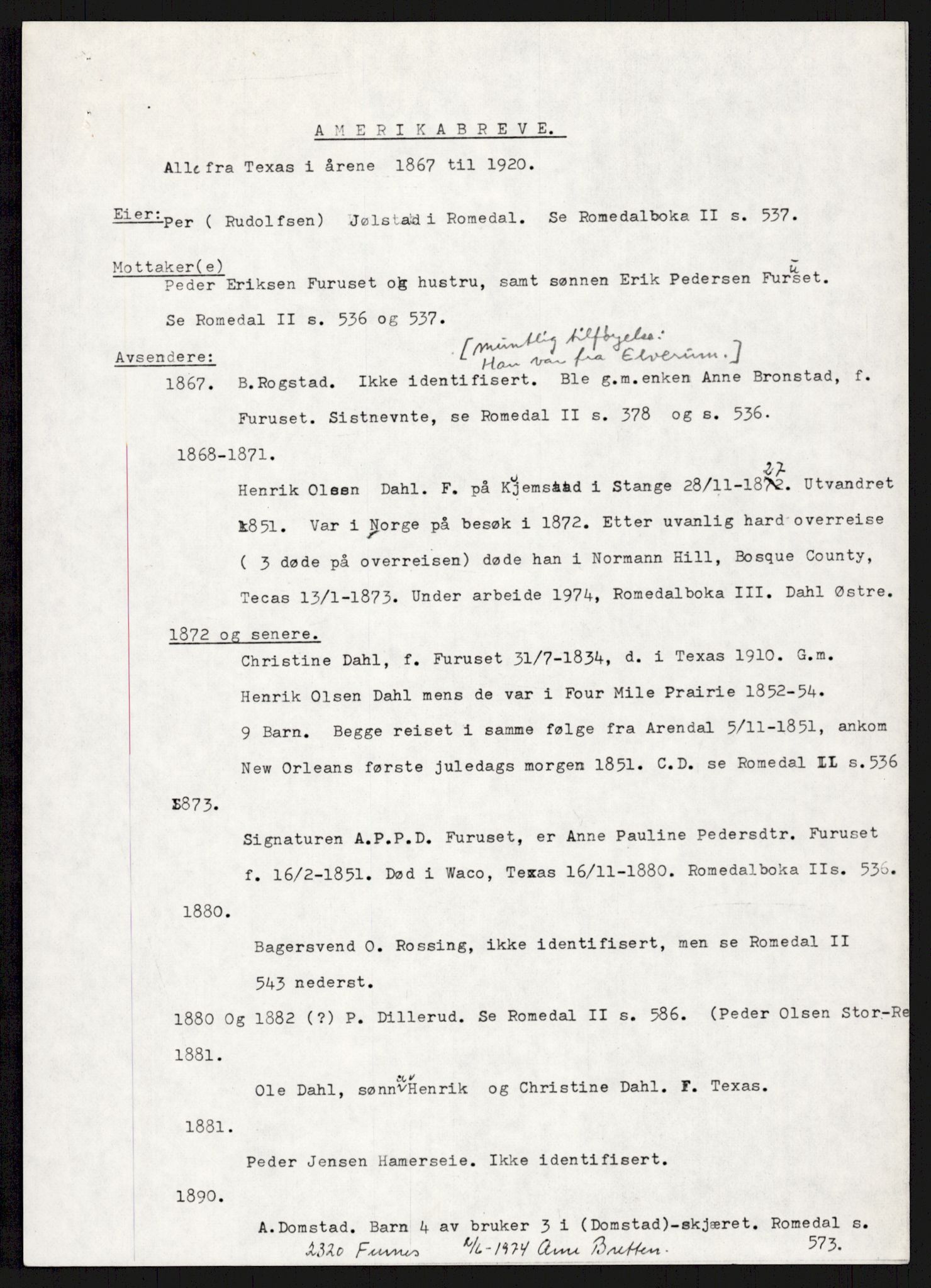 Samlinger til kildeutgivelse, Amerikabrevene, AV/RA-EA-4057/F/L0007: Innlån fra Hedmark: Berg - Furusetbrevene, 1838-1914, s. 429