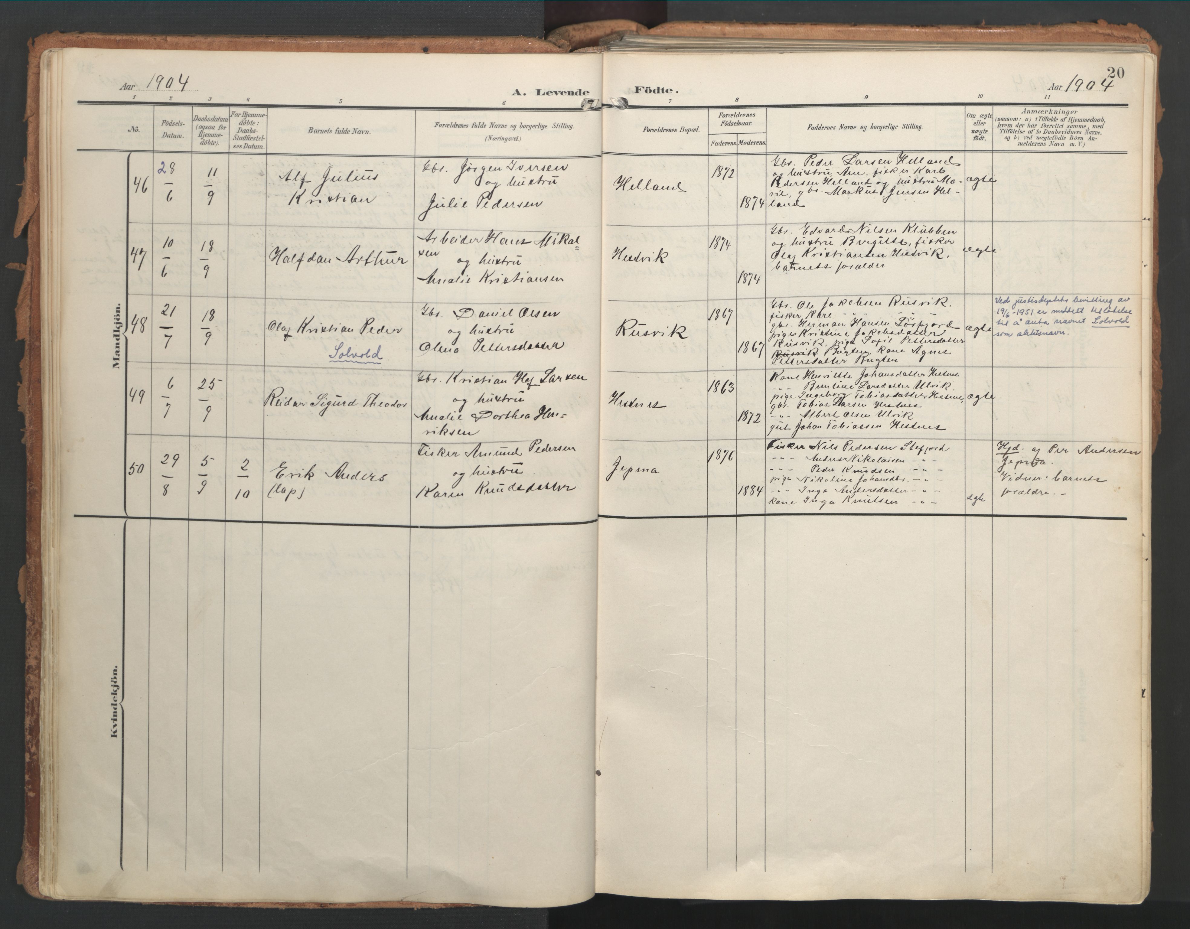 Ministerialprotokoller, klokkerbøker og fødselsregistre - Nordland, AV/SAT-A-1459/861/L0871: Ministerialbok nr. 861A06, 1903-1916, s. 20
