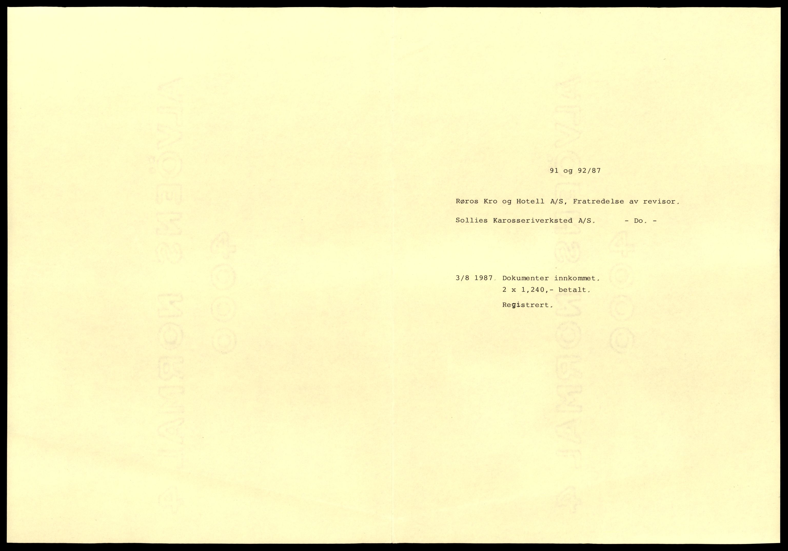 Gauldal sorenskriveri, AV/SAT-A-0014/2/J/Jd/Jde/L0013: Bilag,  91-171, 1987, s. 1