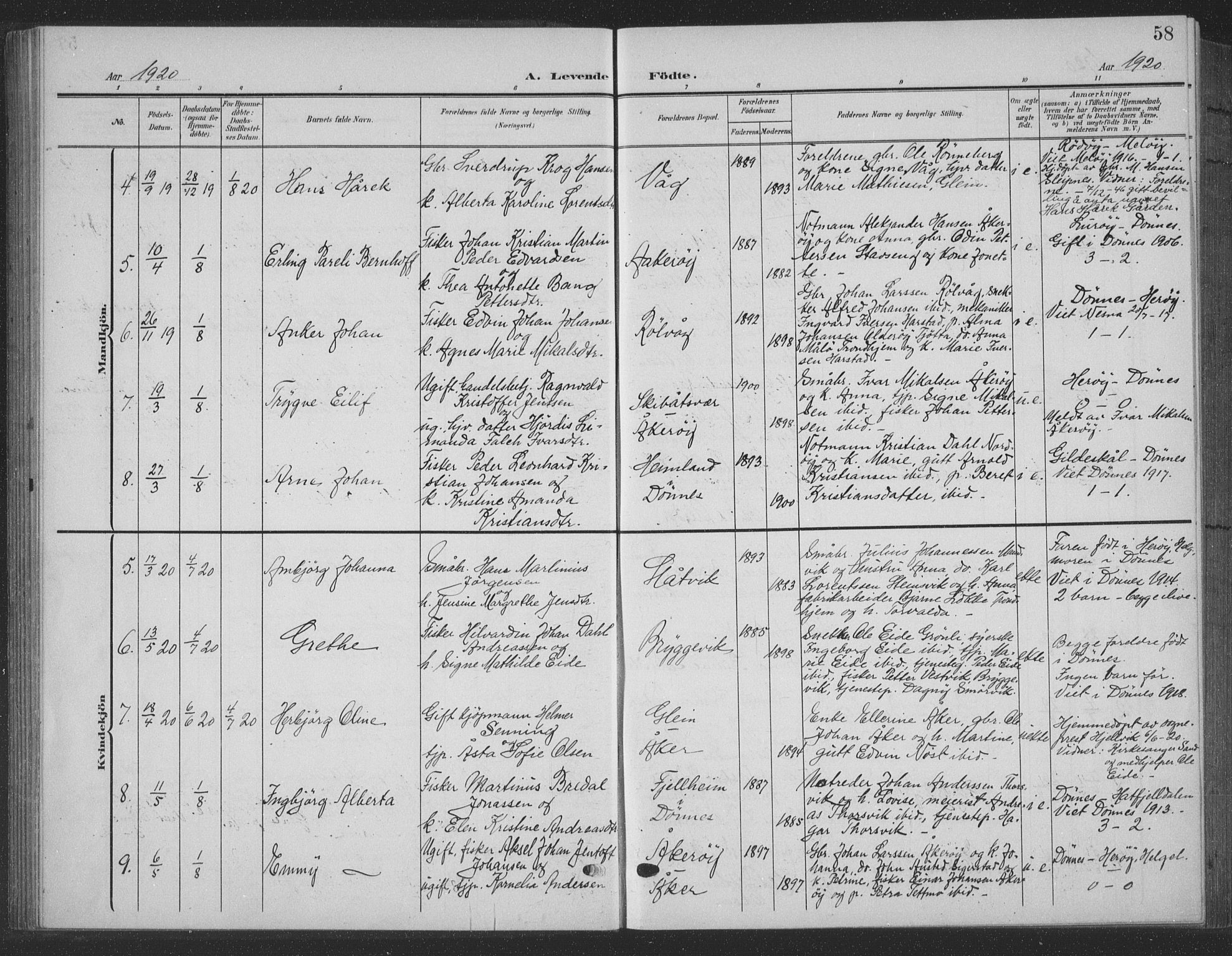 Ministerialprotokoller, klokkerbøker og fødselsregistre - Nordland, AV/SAT-A-1459/835/L0533: Klokkerbok nr. 835C05, 1906-1939, s. 58