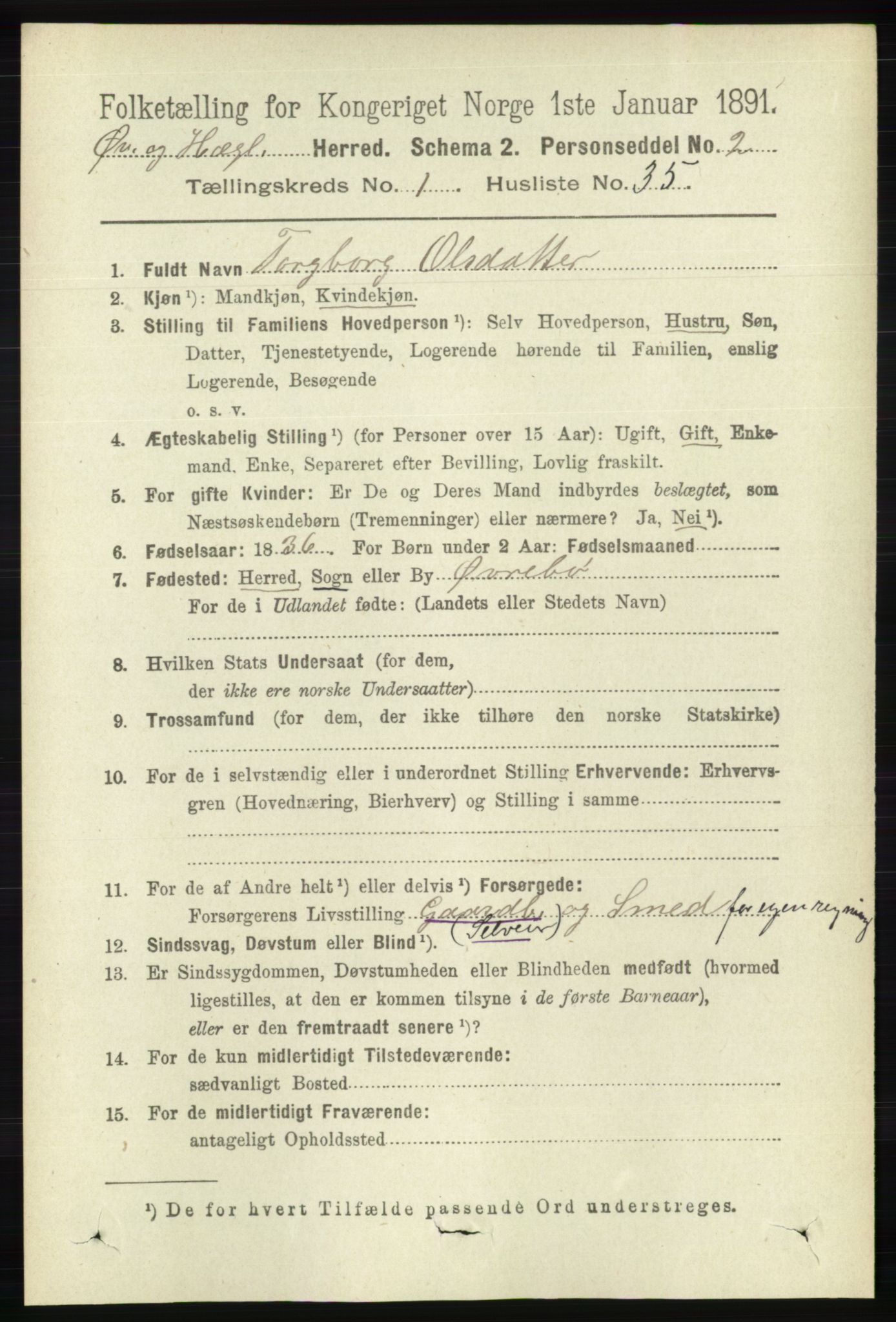 RA, Folketelling 1891 for 1016 Øvrebø og Hægeland herred, 1891, s. 264