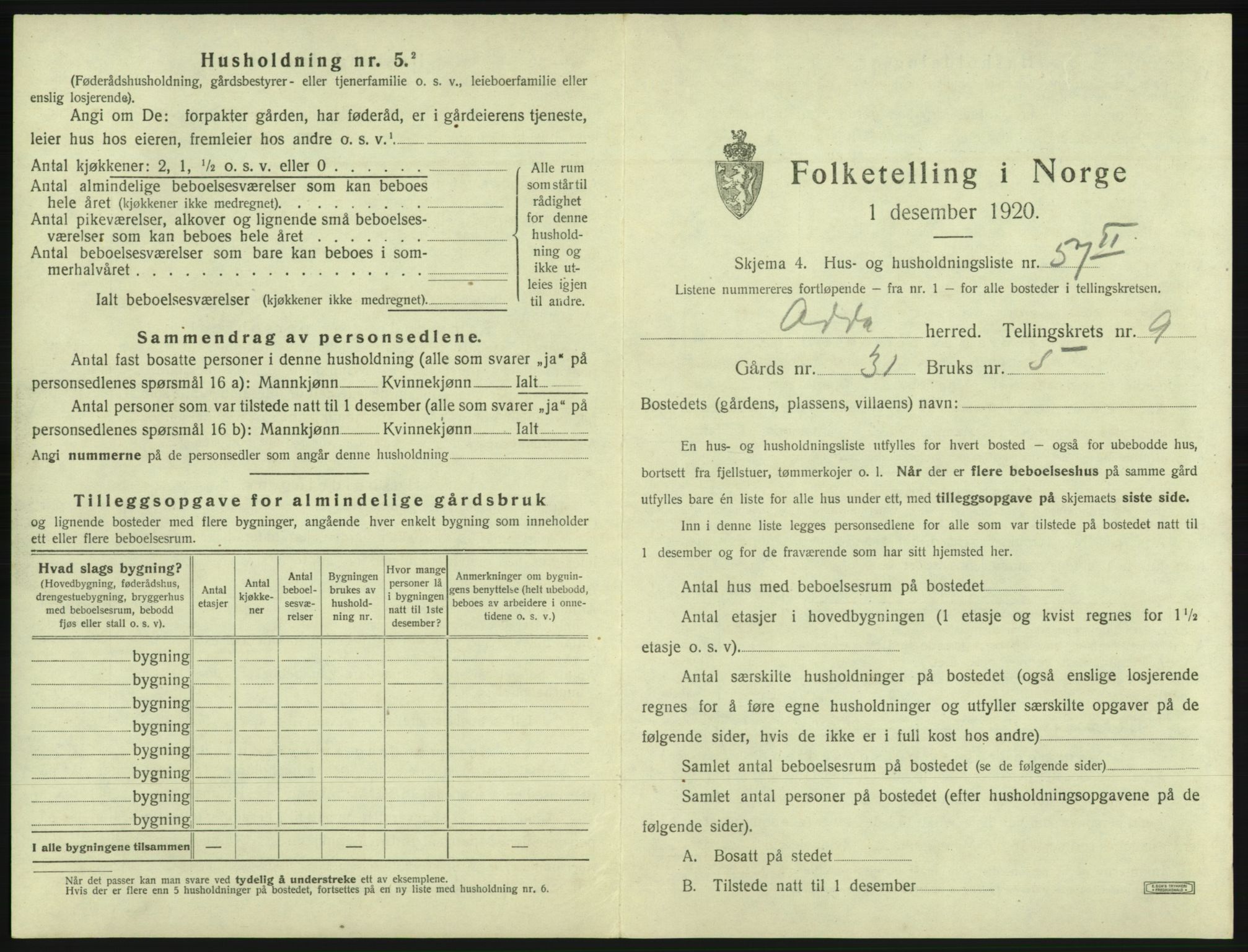 SAB, Folketelling 1920 for 1228 Odda herred, 1920, s. 873