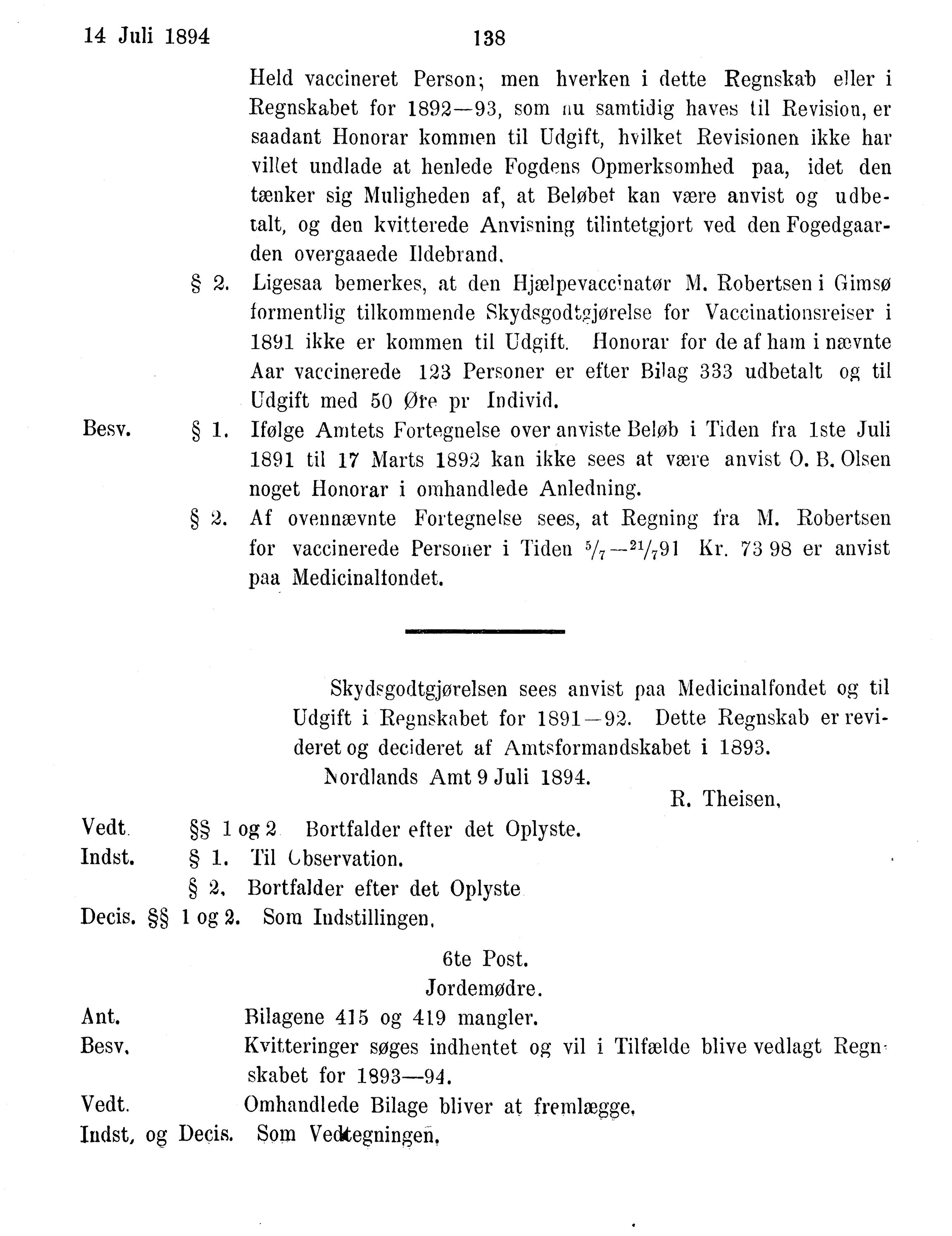 Nordland Fylkeskommune. Fylkestinget, AIN/NFK-17/176/A/Ac/L0017: Fylkestingsforhandlinger 1894, 1894