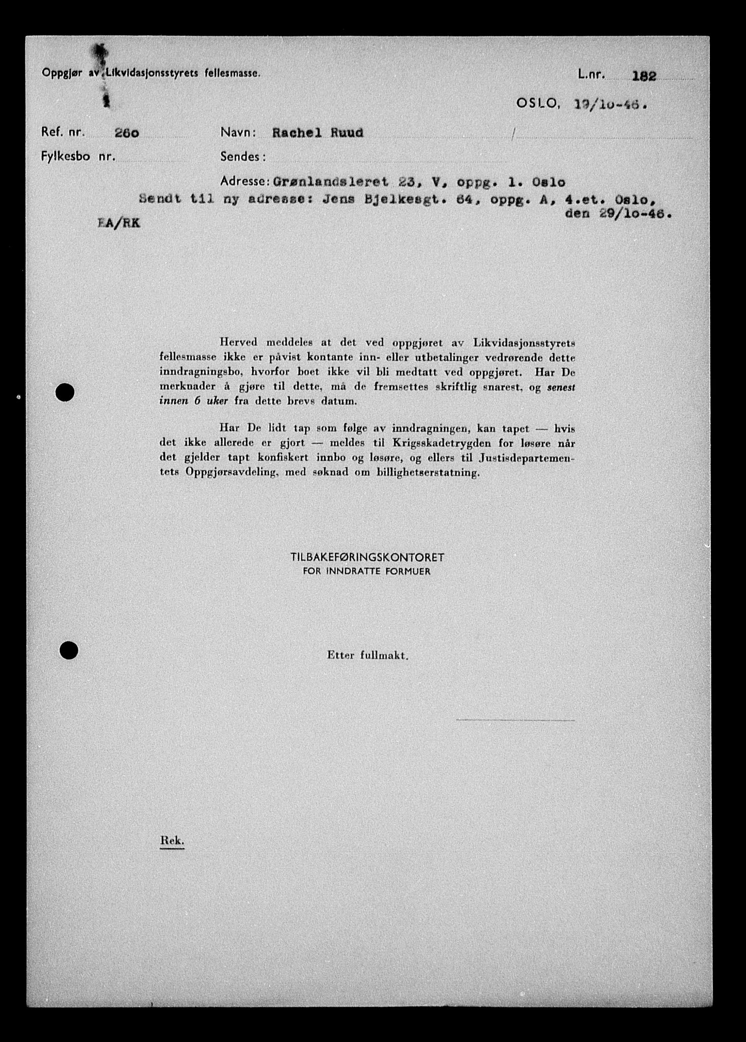 Justisdepartementet, Tilbakeføringskontoret for inndratte formuer, AV/RA-S-1564/H/Hc/Hcc/L0975: --, 1945-1947, s. 410