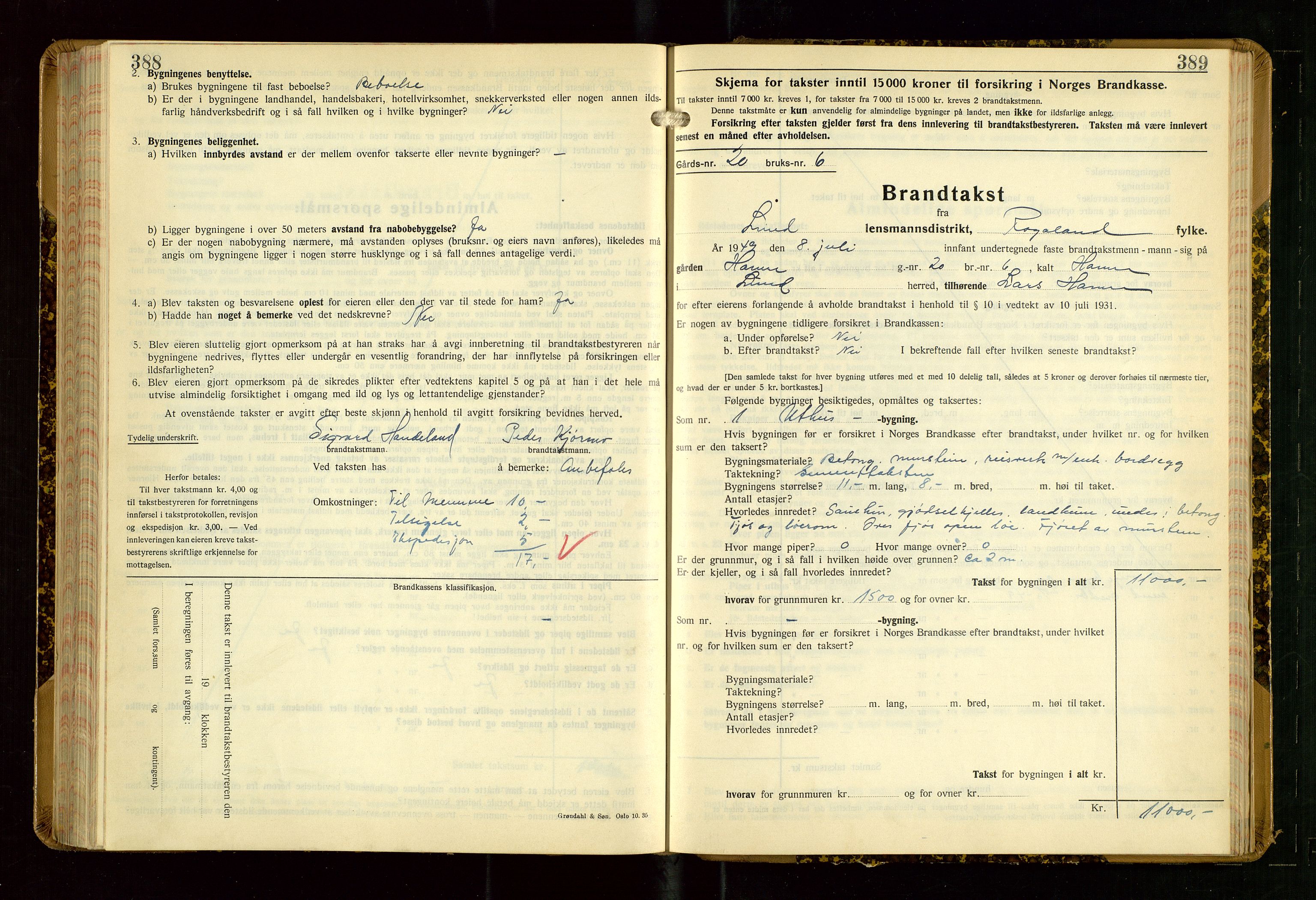 Lund lensmannskontor, AV/SAST-A-100303/Gob/L0006: "Brandtakstprotokoll", 1938-1951, s. 388-389