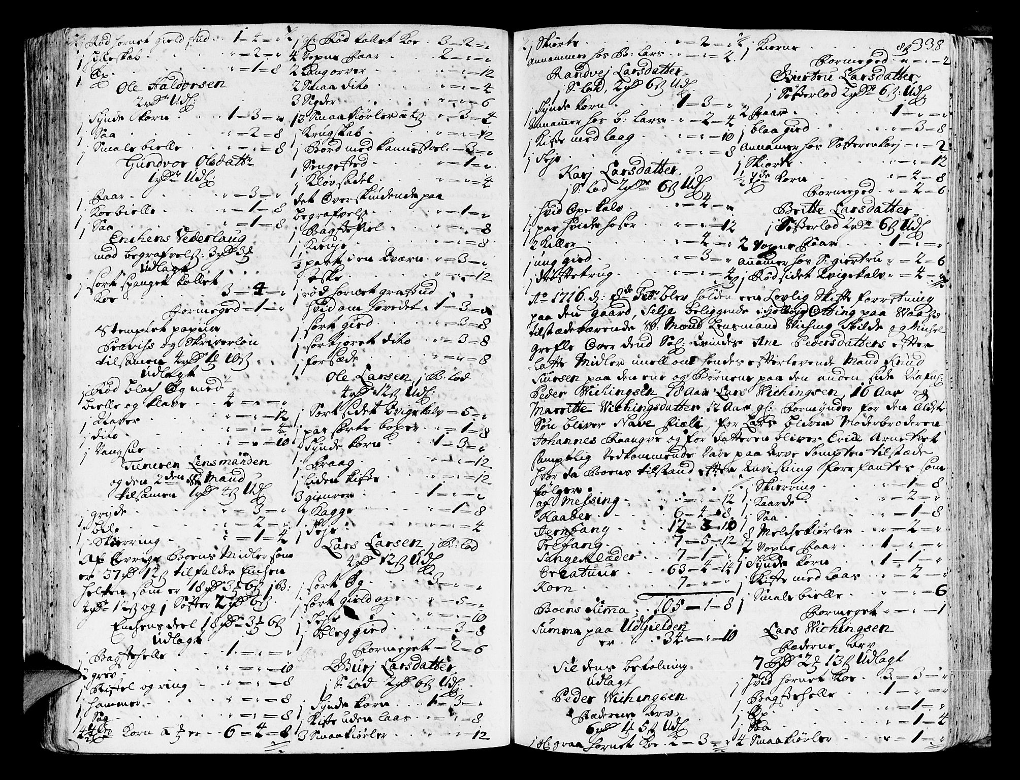 Hardanger og Voss sorenskriveri, SAB/A-2501/4/4A/4Ac/L0002: Skifterettsprotokoll for sorenskriveriet, 1711-1718, s. 337b-338a