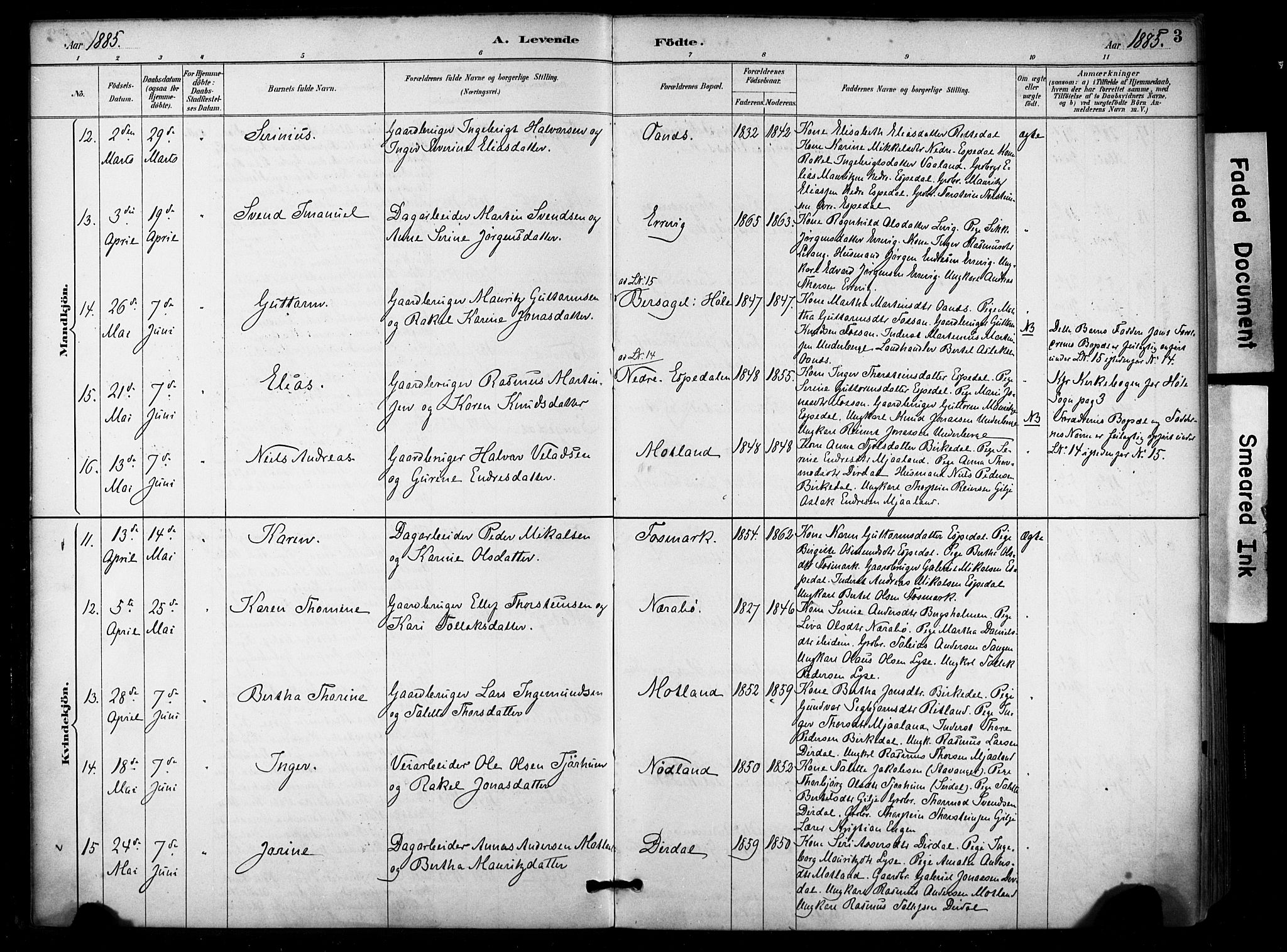Høgsfjord sokneprestkontor, AV/SAST-A-101624/H/Ha/Haa/L0006: Ministerialbok nr. A 6, 1885-1897, s. 3