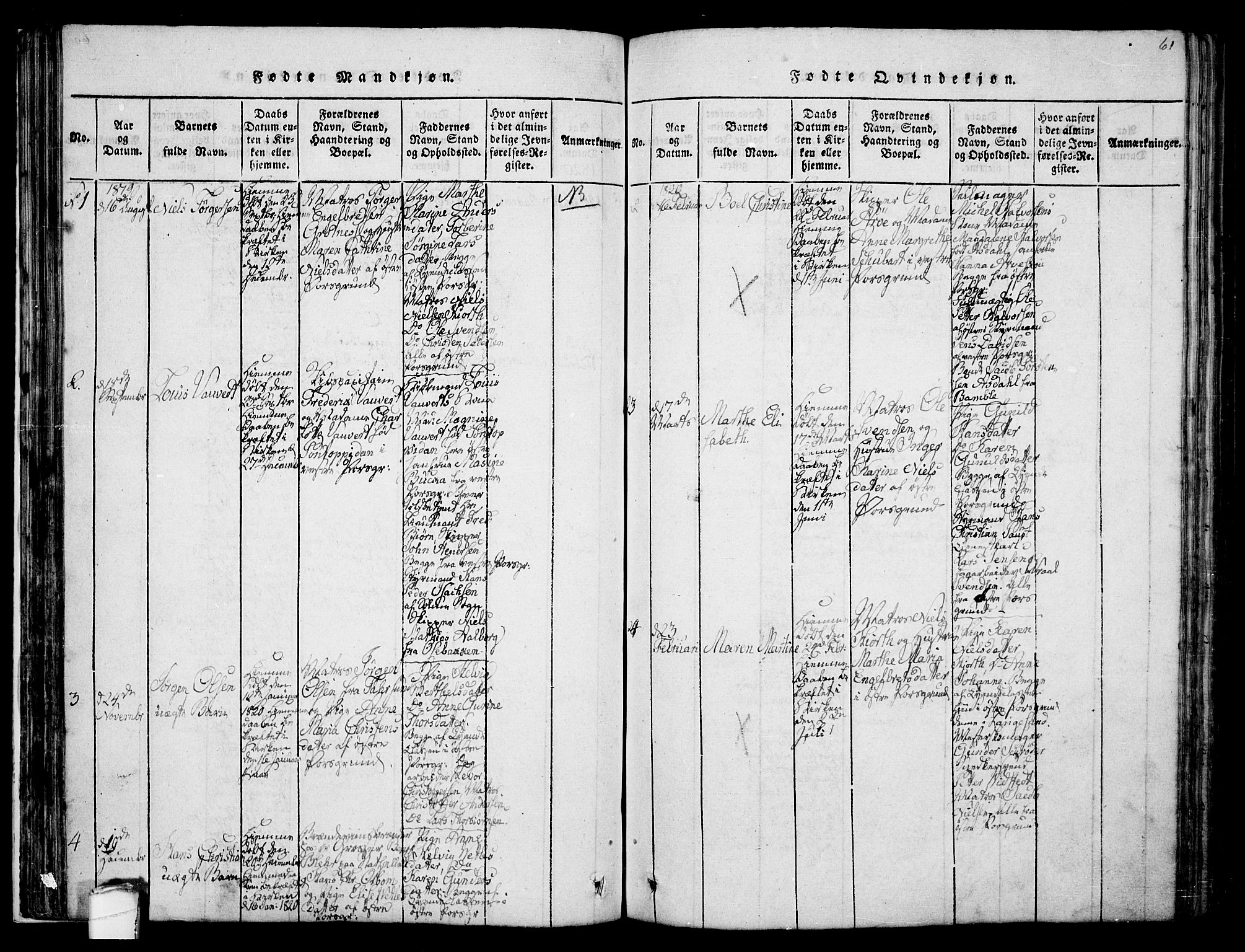 Porsgrunn kirkebøker , AV/SAKO-A-104/F/Fa/L0004: Ministerialbok nr. 4, 1814-1828, s. 61