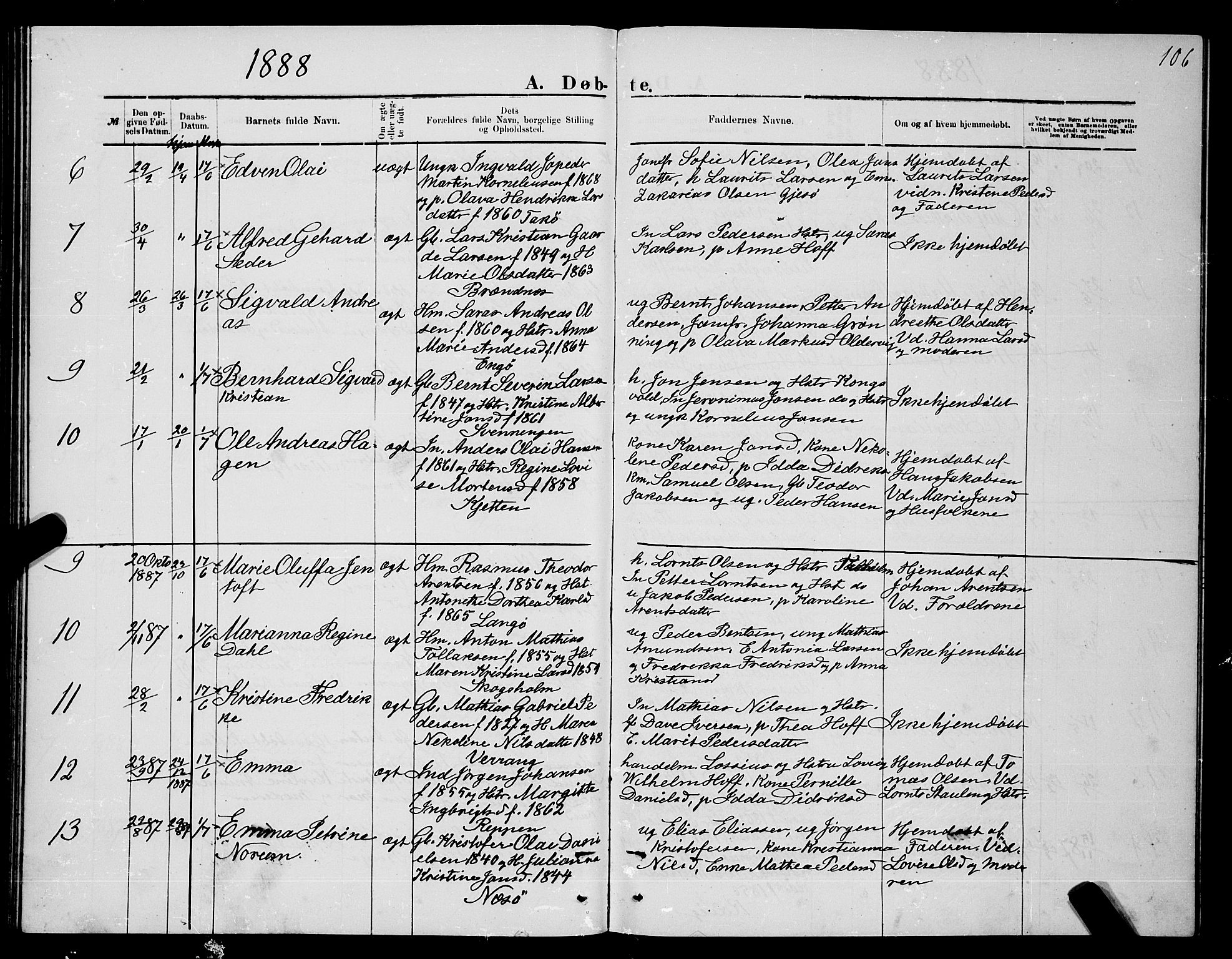 Ministerialprotokoller, klokkerbøker og fødselsregistre - Nordland, SAT/A-1459/841/L0620: Klokkerbok nr. 841C04, 1877-1896, s. 106