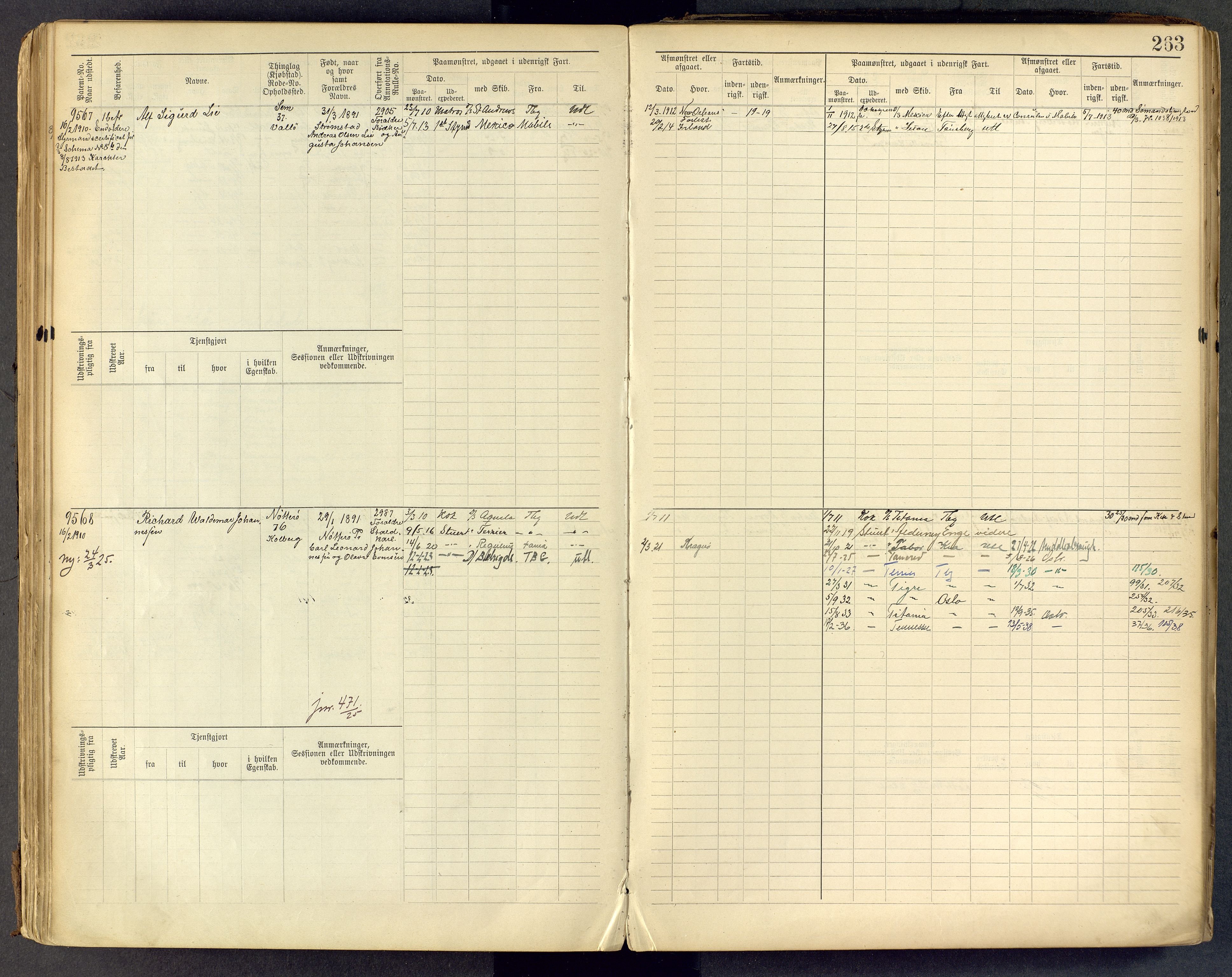 Tønsberg innrulleringskontor, AV/SAKO-A-786/F/Fc/Fcb/L0009: Hovedrulle Patent nr. 9043-9992, 1900-1921, s. 263