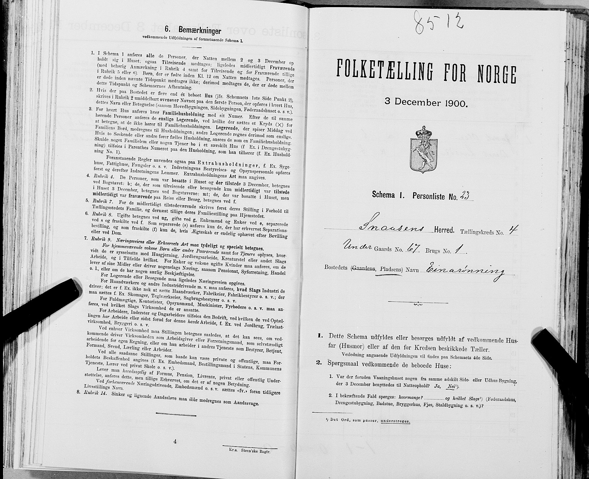 SAT, Folketelling 1900 for 1736 Snåsa herred, 1900, s. 906