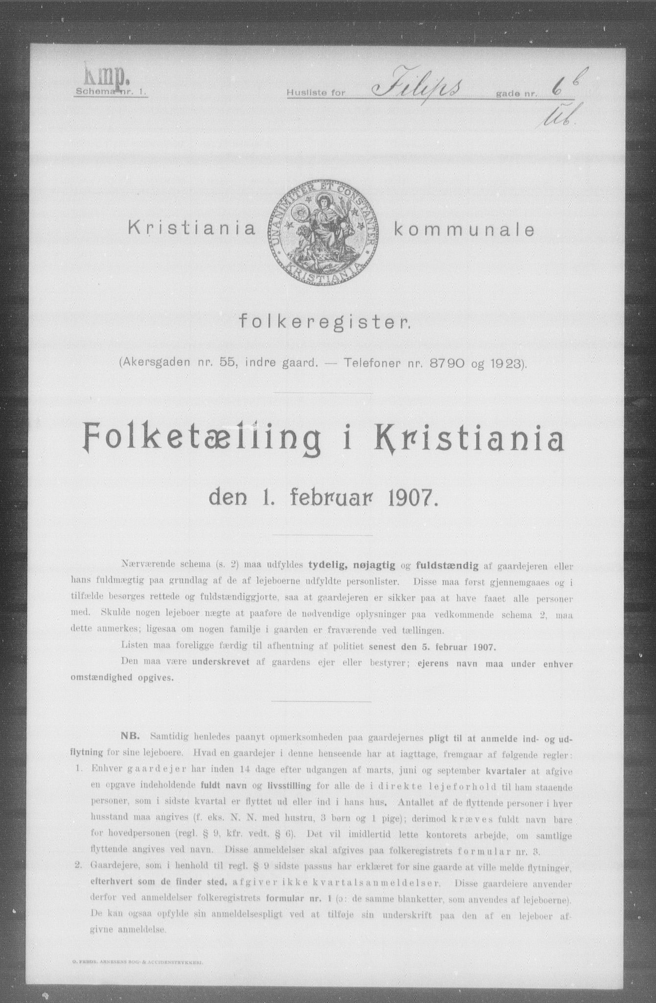 OBA, Kommunal folketelling 1.2.1907 for Kristiania kjøpstad, 1907, s. 12312