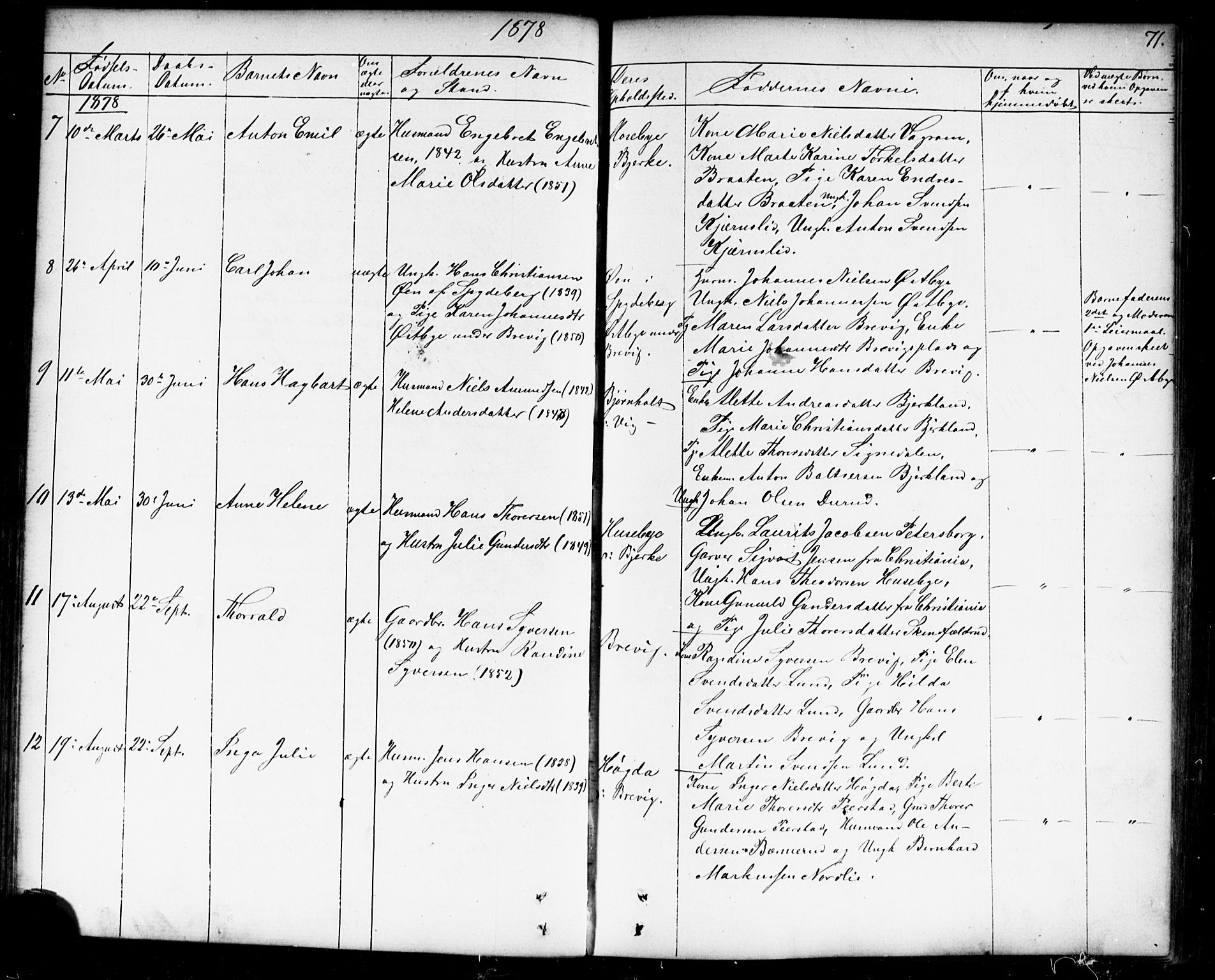 Enebakk prestekontor Kirkebøker, AV/SAO-A-10171c/G/Gb/L0001: Klokkerbok nr. II 1, 1859-1890, s. 71