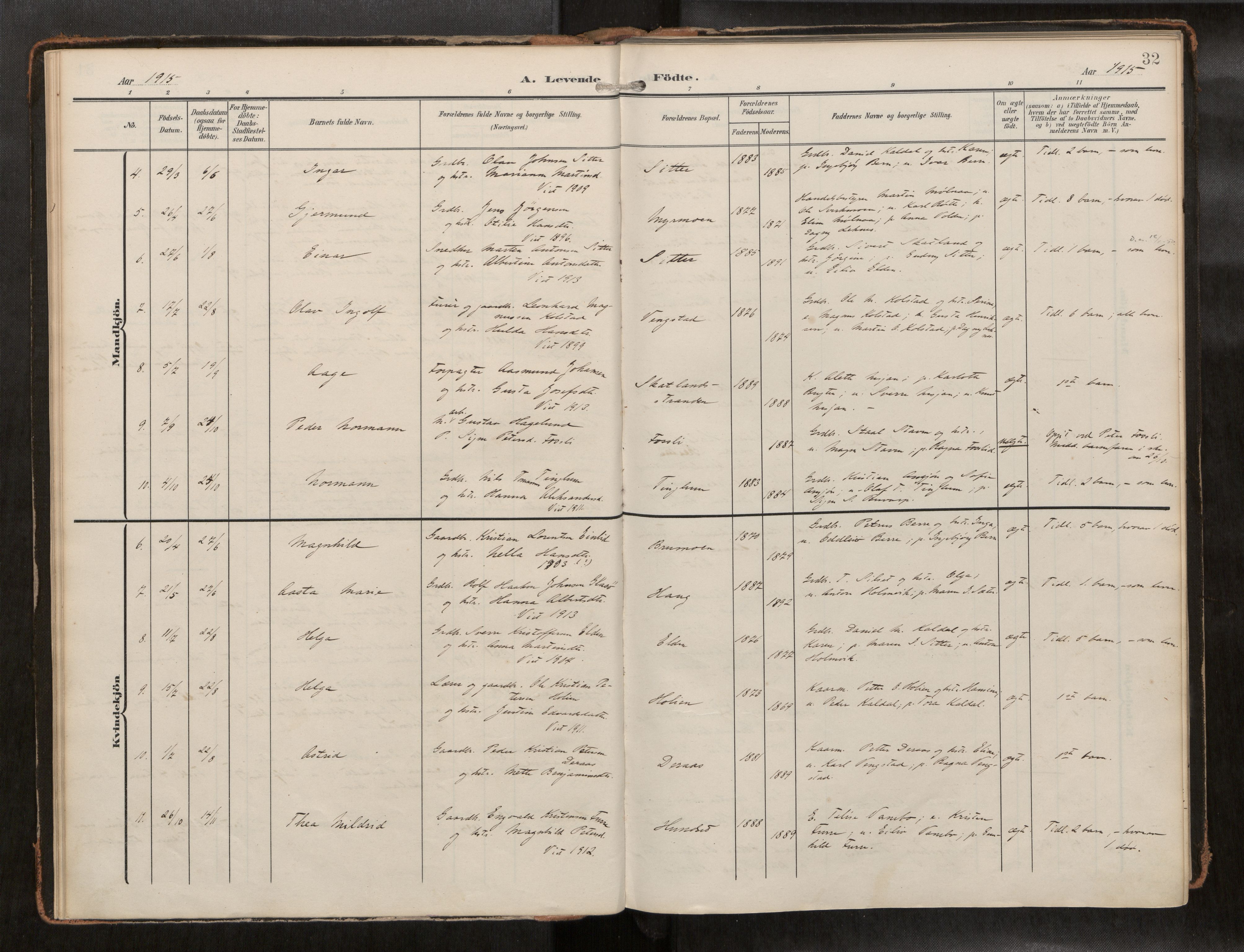 Ministerialprotokoller, klokkerbøker og fødselsregistre - Nord-Trøndelag, AV/SAT-A-1458/742/L0409a: Ministerialbok nr. 742A03, 1906-1924, s. 32