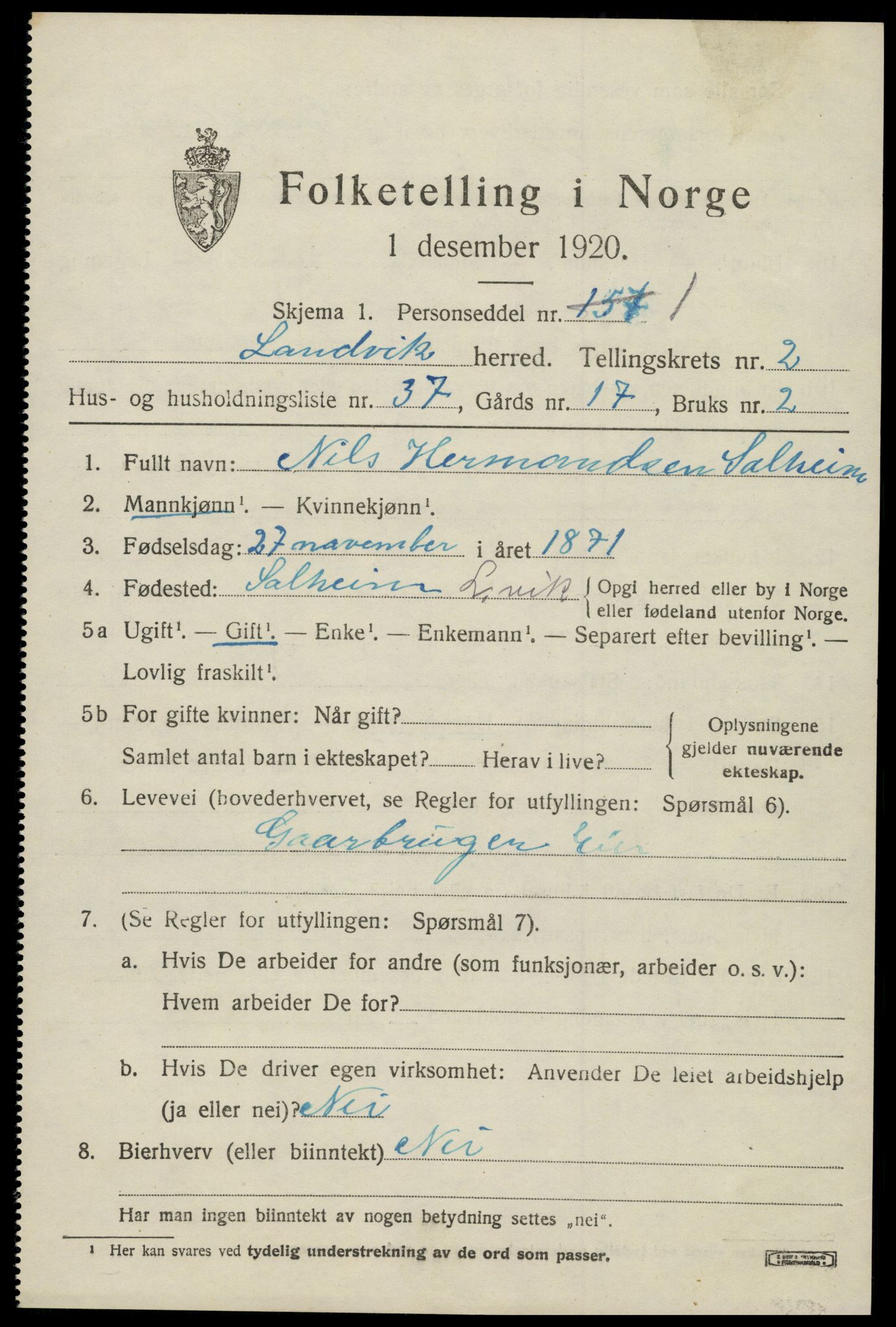 SAK, Folketelling 1920 for 0924 Landvik herred, 1920, s. 2080