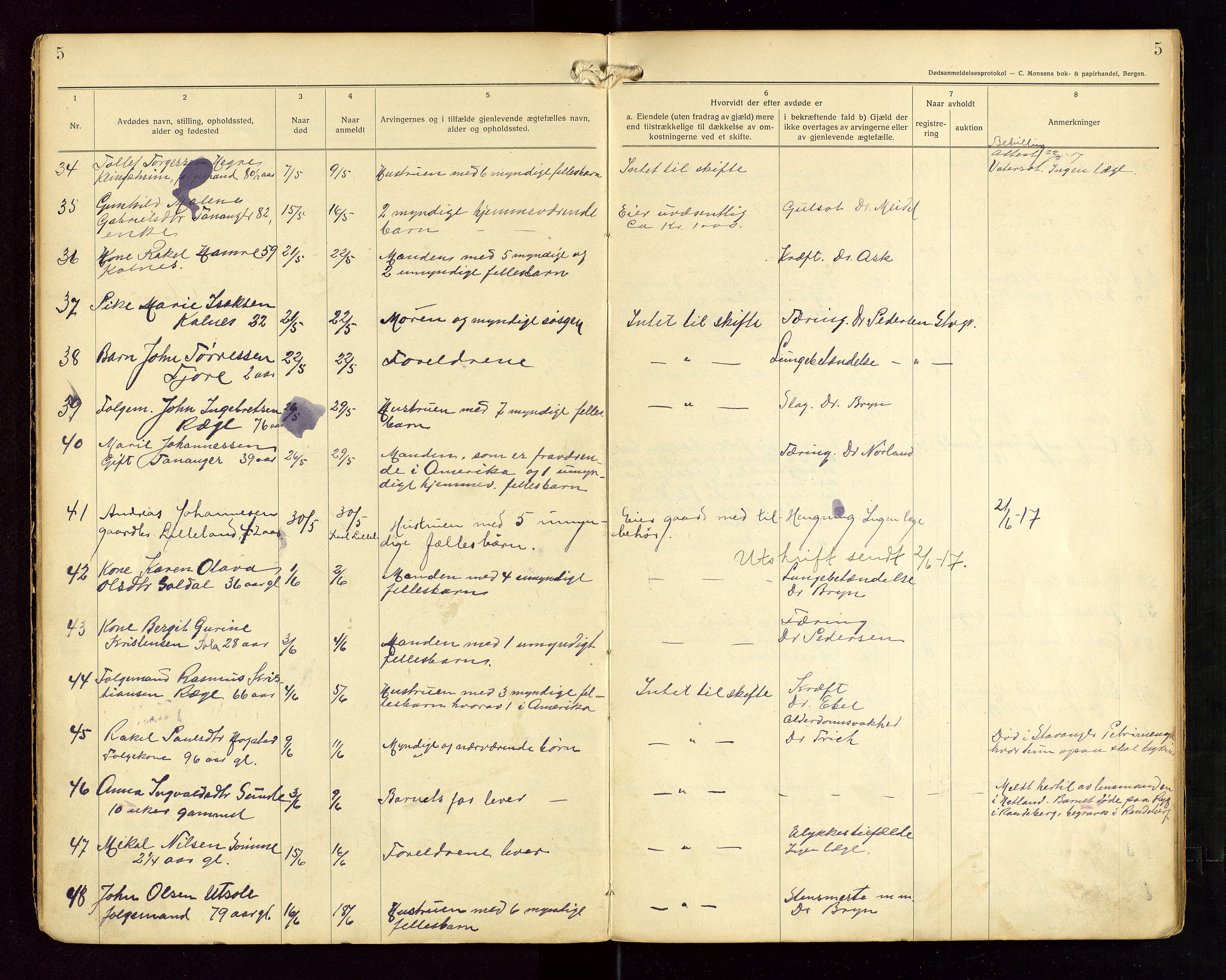 Håland lensmannskontor, AV/SAST-A-100100/Gga/L0002: "Dødsanmeldelser fra 6/9 1916 til 1926 i Haaland", 1916-1926, s. 5