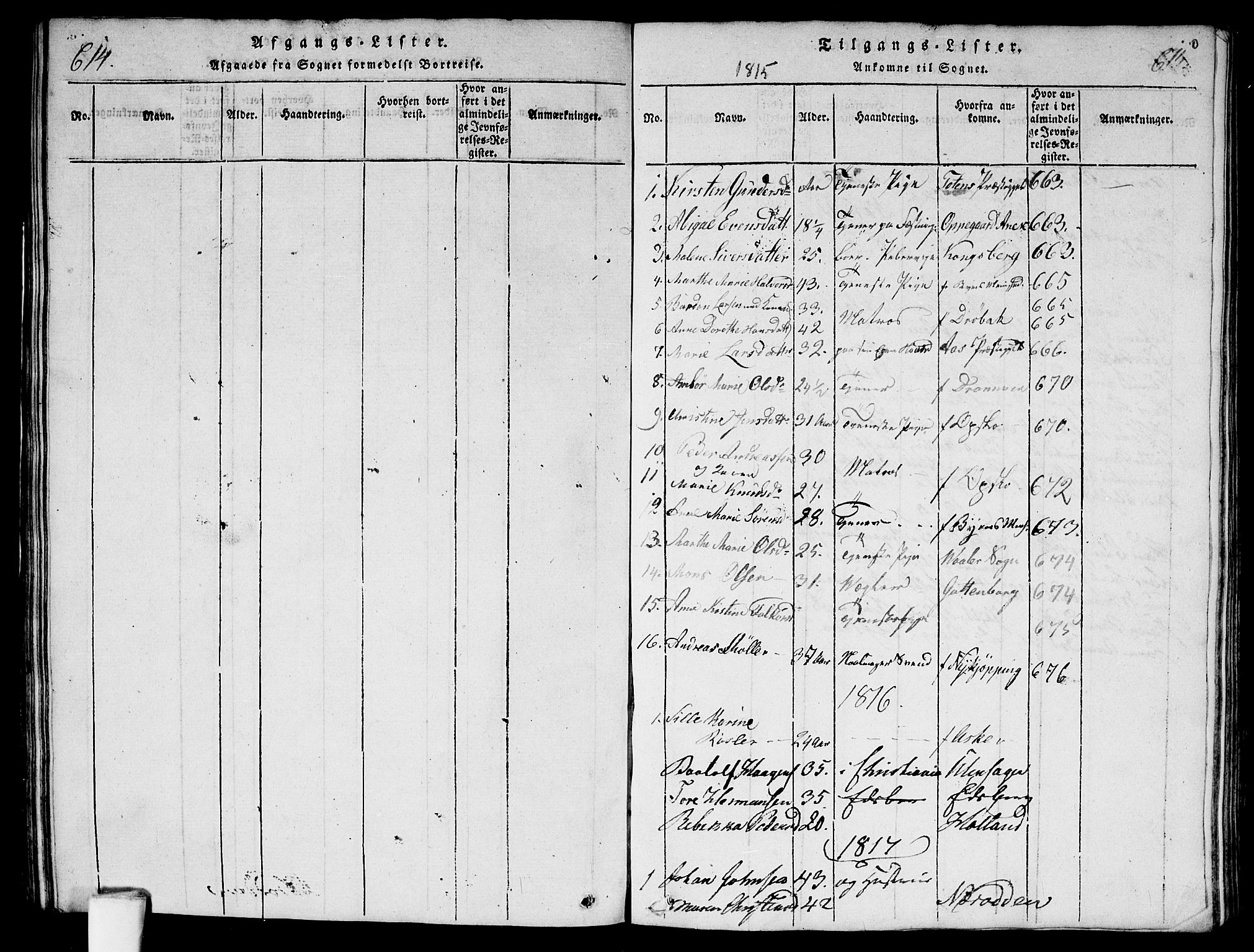 Garnisonsmenigheten Kirkebøker, AV/SAO-A-10846/G/Ga/L0003: Klokkerbok nr. 3, 1815-1819, s. 614-615