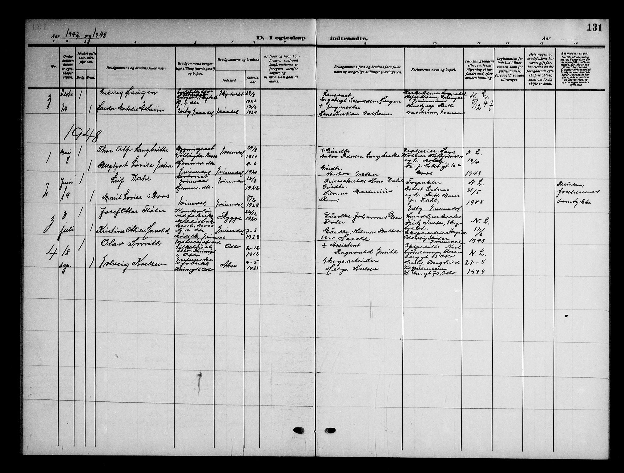 Våler prestekontor Kirkebøker, AV/SAO-A-11083/G/Gb/L0002: Klokkerbok nr. II 2, 1917-1948, s. 131