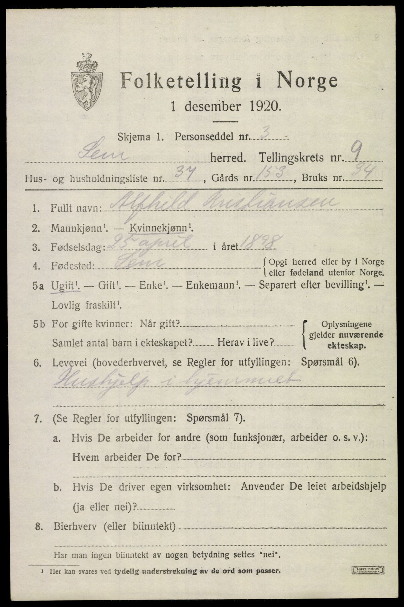SAKO, Folketelling 1920 for 0721 Sem herred, 1920, s. 12963
