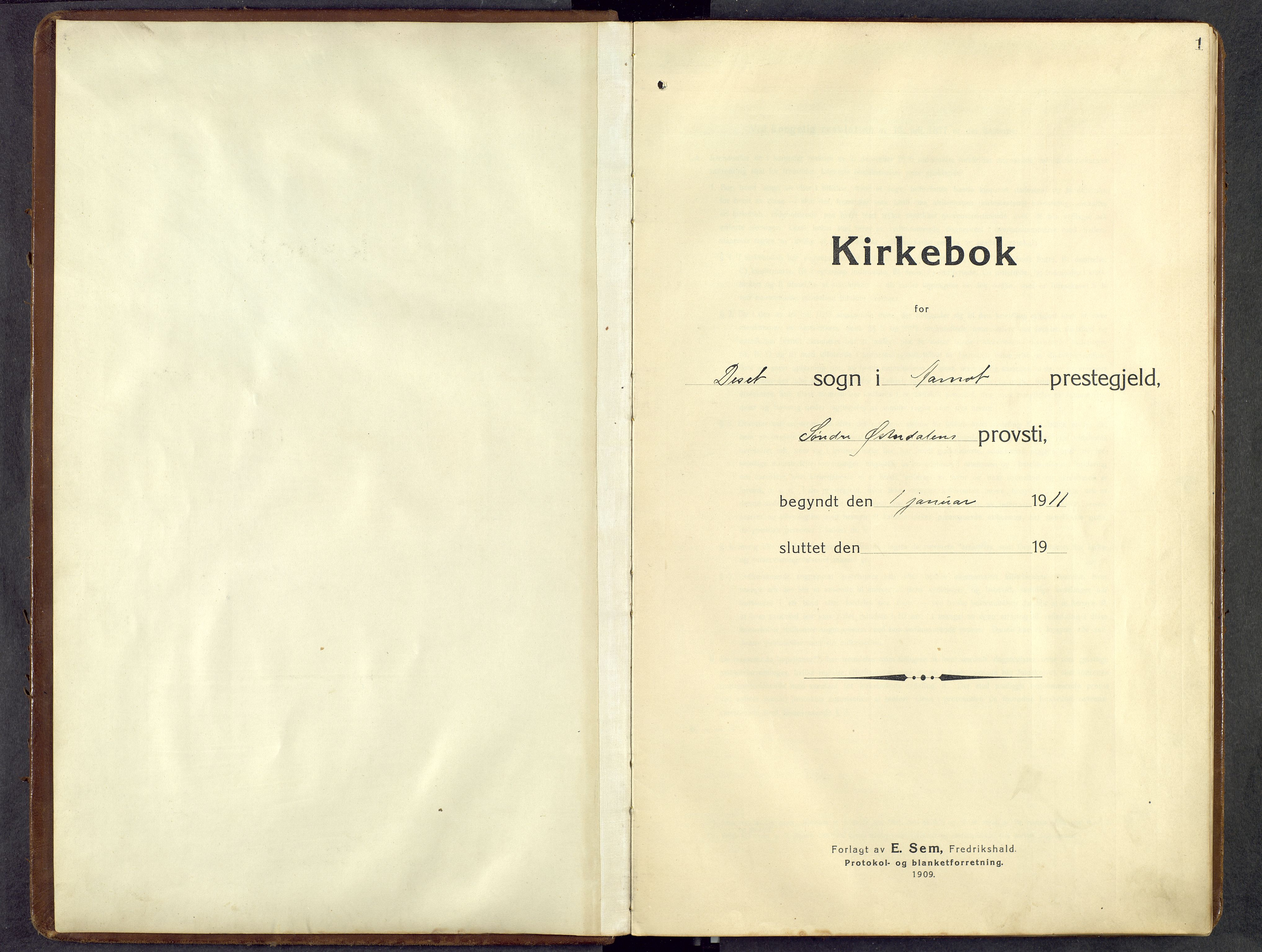 Åmot prestekontor, Hedmark, SAH/PREST-056/H/Ha/Hab/L0014: Klokkerbok nr. 14, 1911-1968, s. 1