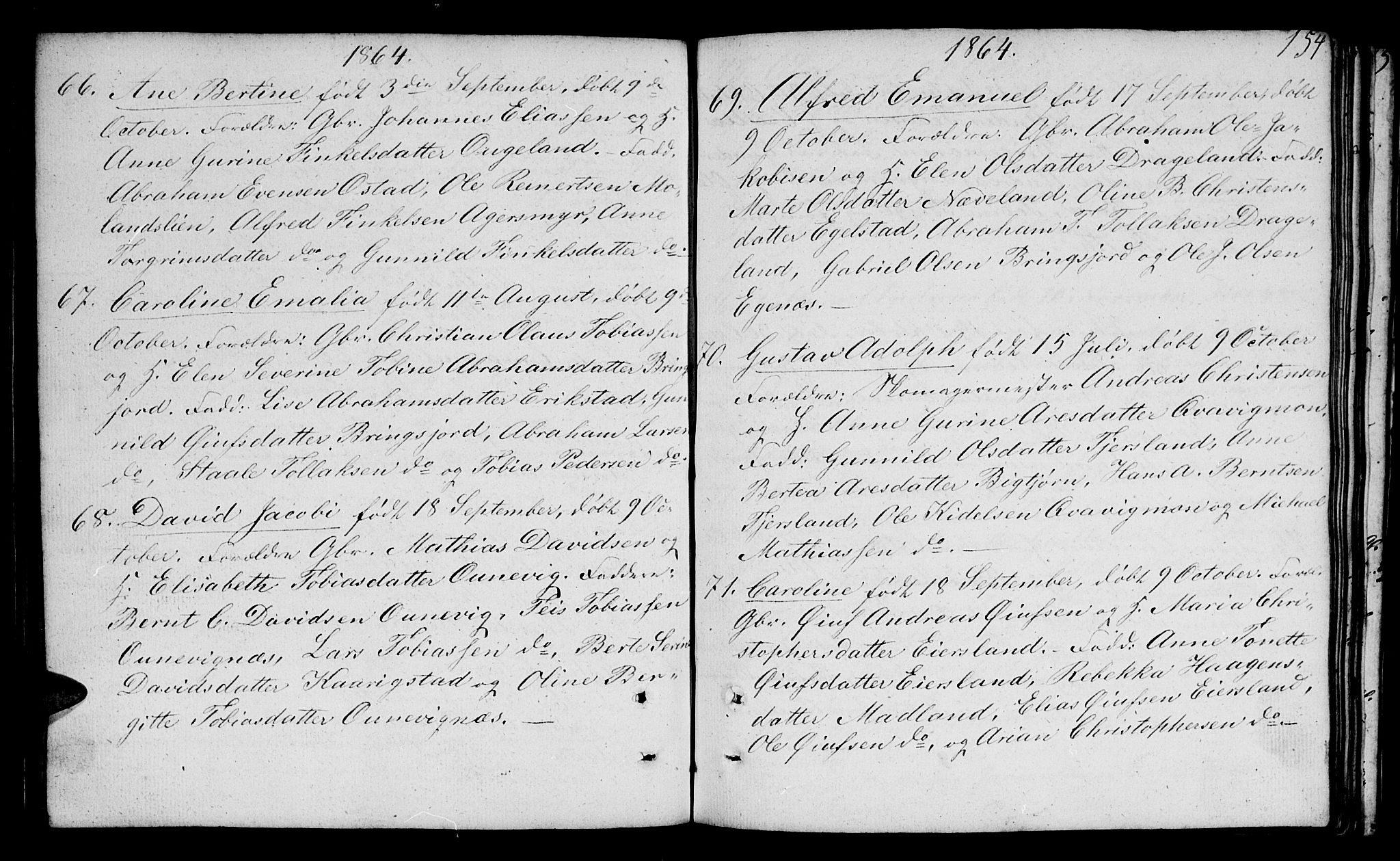 Lyngdal sokneprestkontor, AV/SAK-1111-0029/F/Fb/Fbc/L0002: Klokkerbok nr. B 2, 1849-1864, s. 154