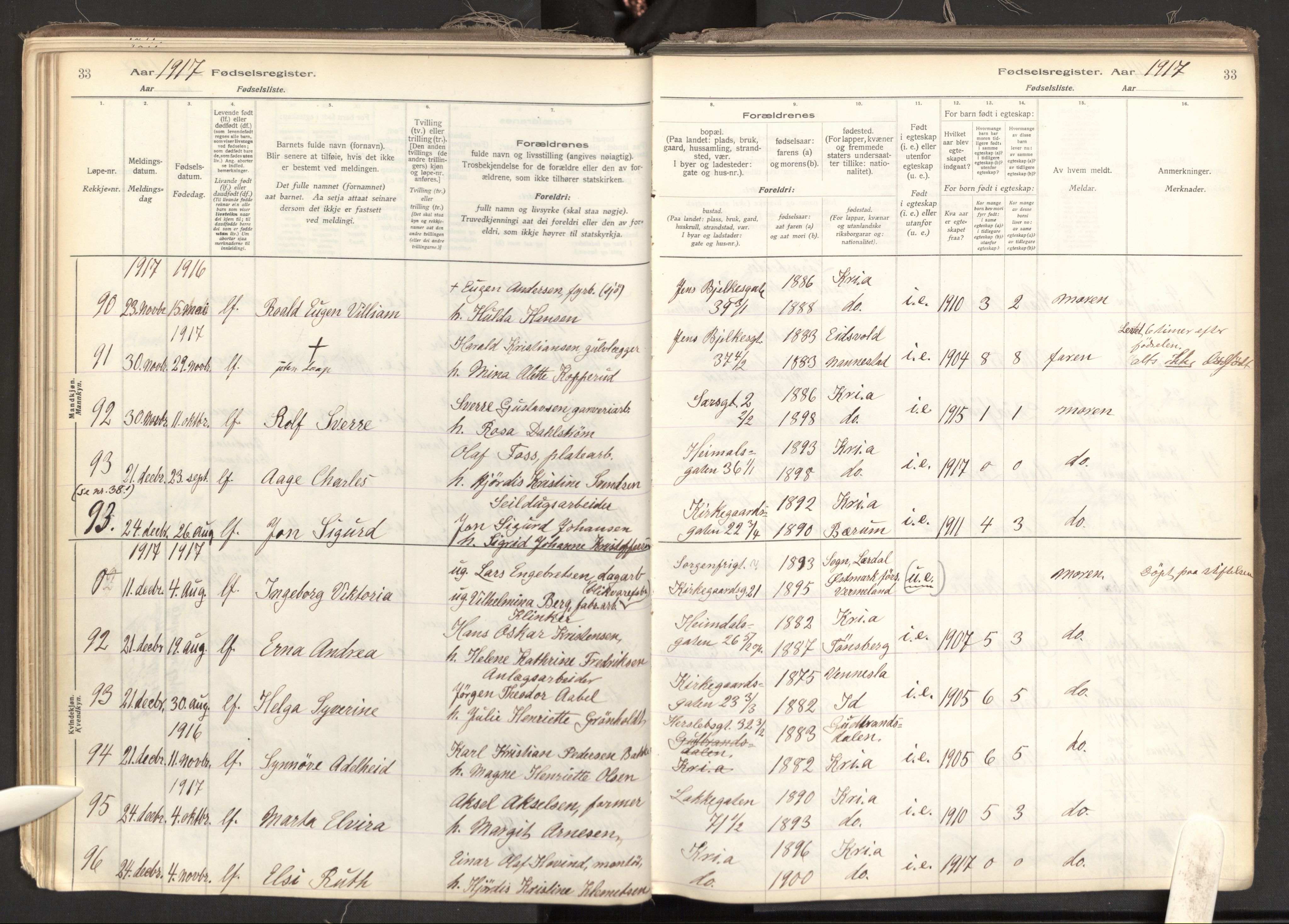 Tøyen prestekontor Kirkebøker, AV/SAO-A-10167a/J/Ja/L0001: Fødselsregister nr. 1, 1916-1944, s. 33