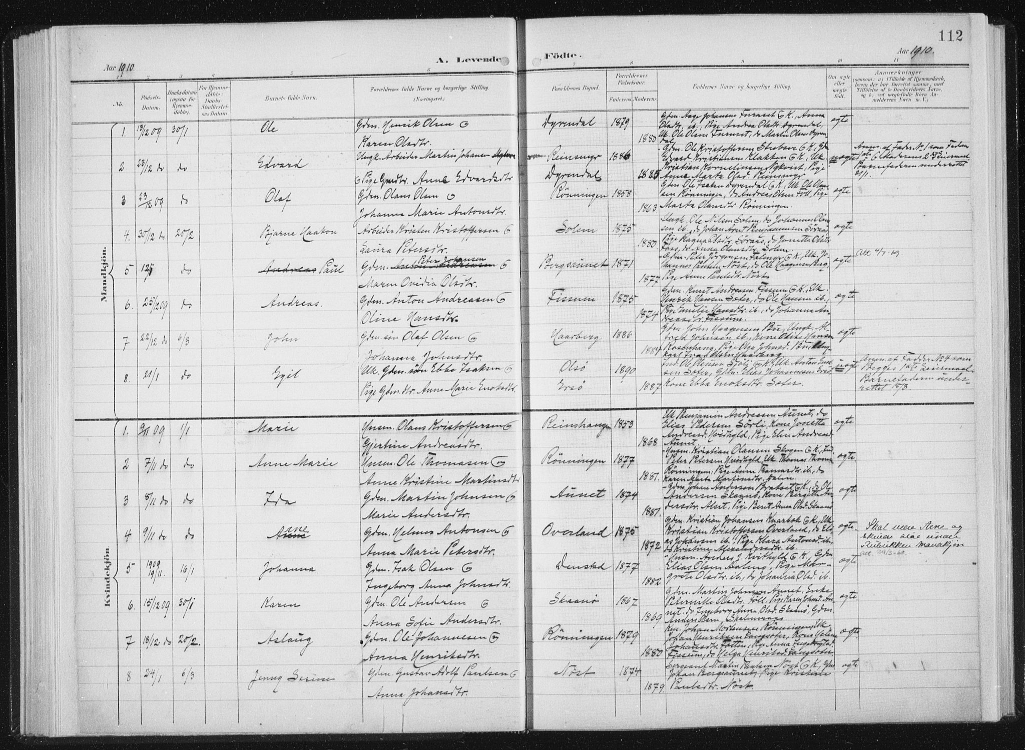 Ministerialprotokoller, klokkerbøker og fødselsregistre - Sør-Trøndelag, SAT/A-1456/647/L0635: Ministerialbok nr. 647A02, 1896-1911, s. 112