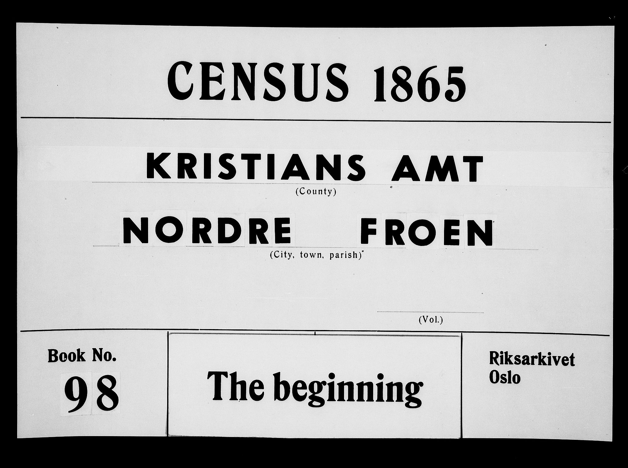 RA, Folketelling 1865 for 0518P Nord-Fron prestegjeld, 1865, s. 1