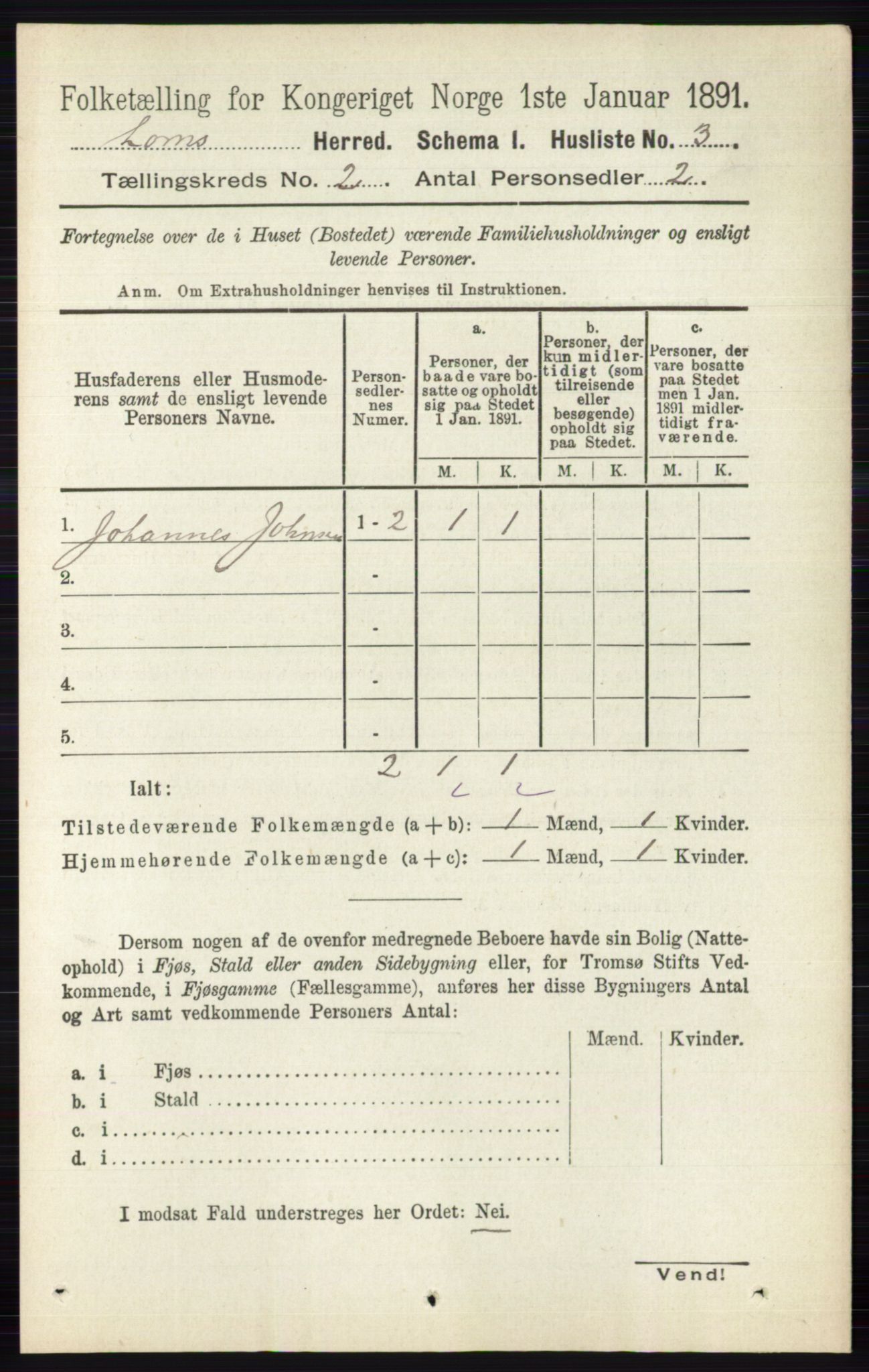 RA, Folketelling 1891 for 0514 Lom herred, 1891, s. 718