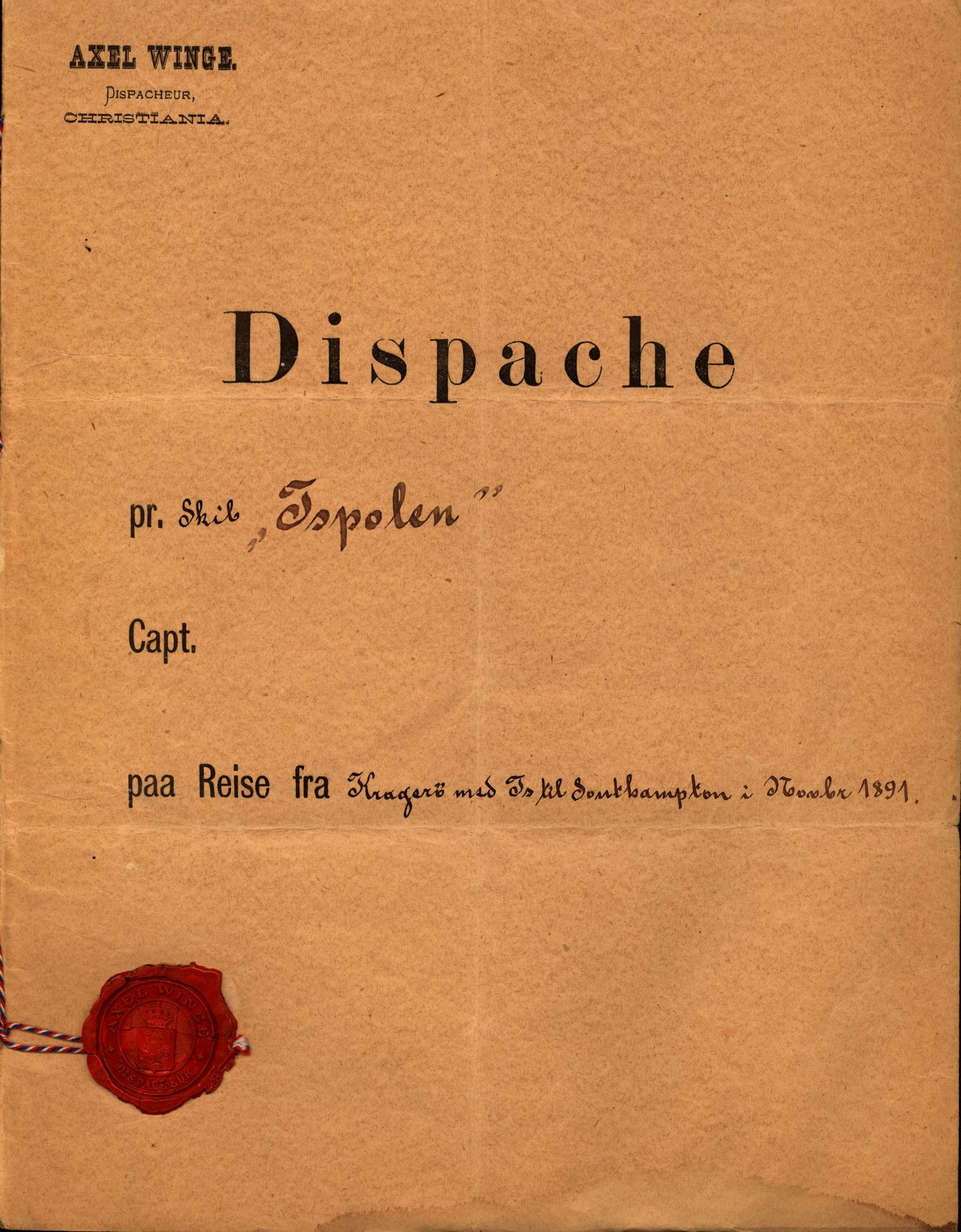 Pa 63 - Østlandske skibsassuranceforening, VEMU/A-1079/G/Ga/L0027/0003: Havaridokumenter / Bothnia, Petropolis, Agathe, Annie, Ispolen, Isploven, 1891, s. 97