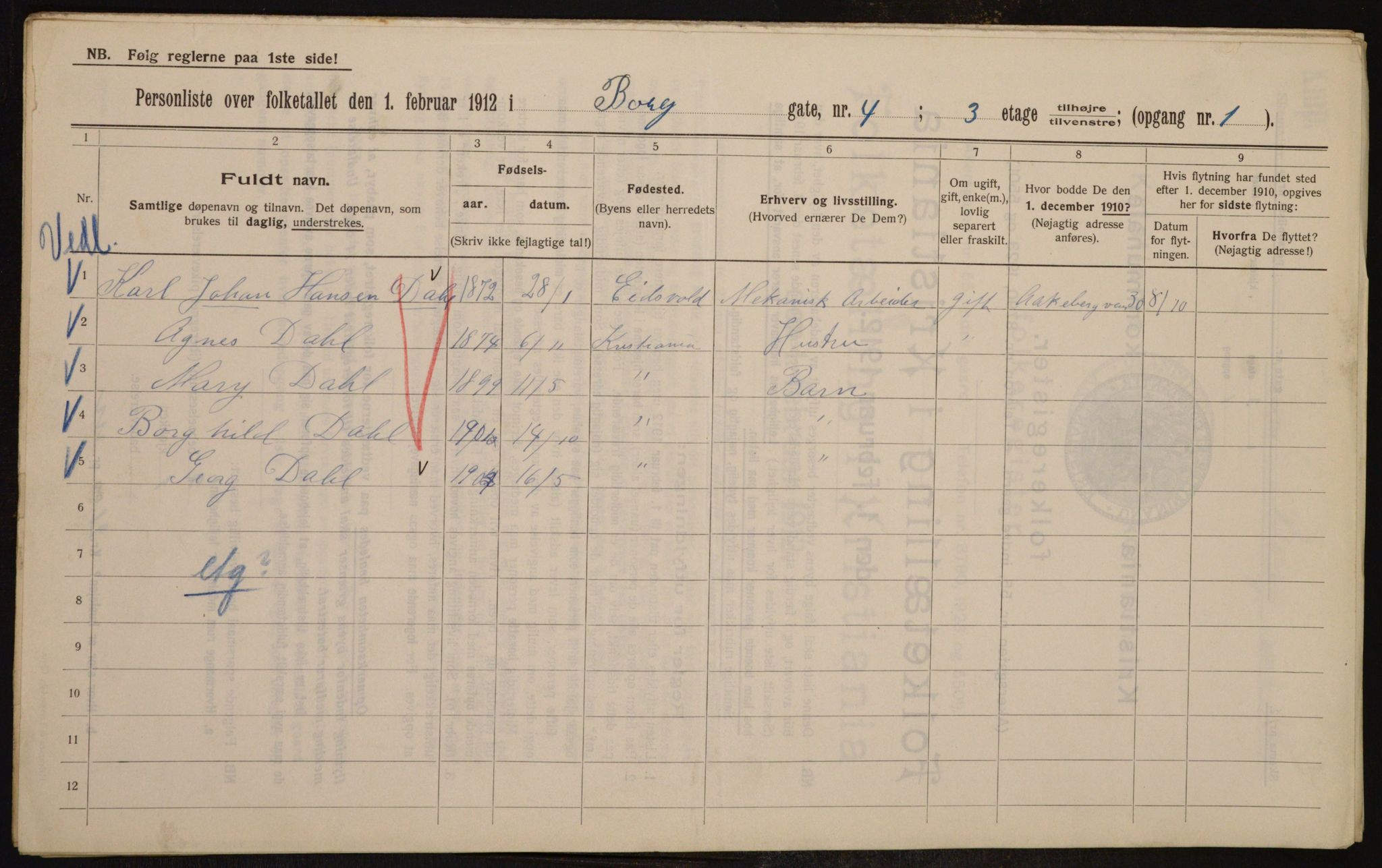 OBA, Kommunal folketelling 1.2.1912 for Kristiania, 1912, s. 7582