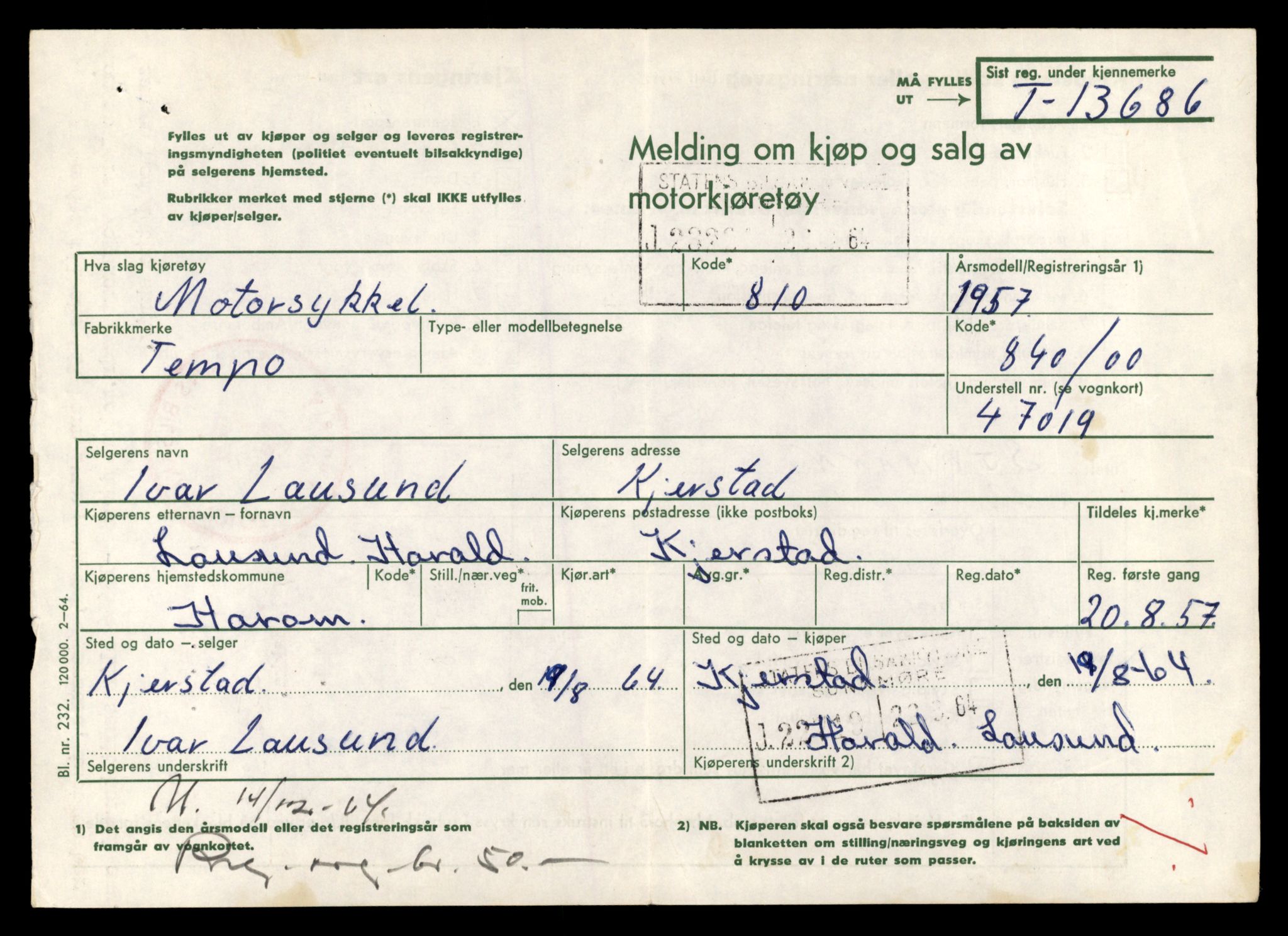 Møre og Romsdal vegkontor - Ålesund trafikkstasjon, AV/SAT-A-4099/F/Fe/L0040: Registreringskort for kjøretøy T 13531 - T 13709, 1927-1998, s. 2675