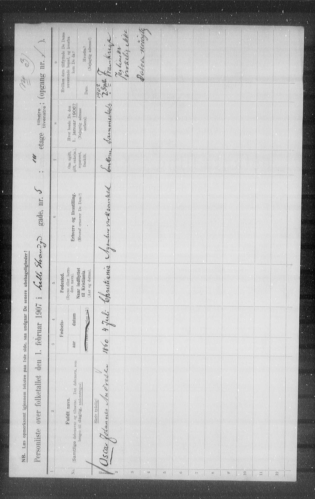 OBA, Kommunal folketelling 1.2.1907 for Kristiania kjøpstad, 1907, s. 29657