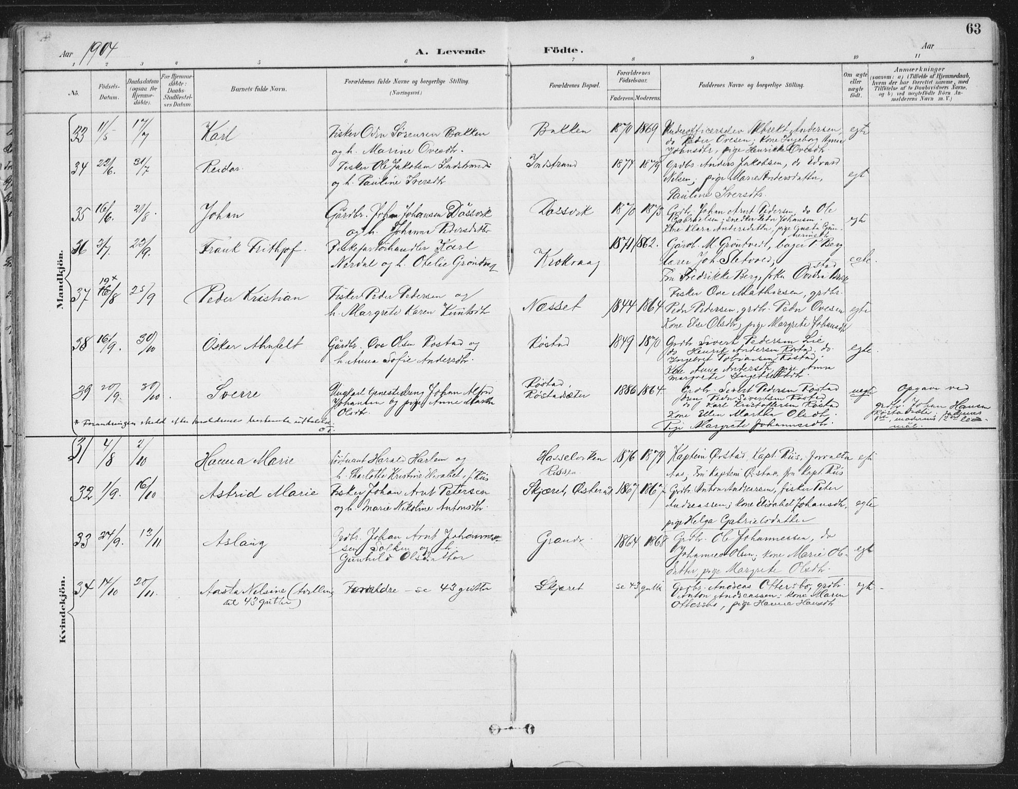 Ministerialprotokoller, klokkerbøker og fødselsregistre - Sør-Trøndelag, SAT/A-1456/659/L0743: Ministerialbok nr. 659A13, 1893-1910, s. 63