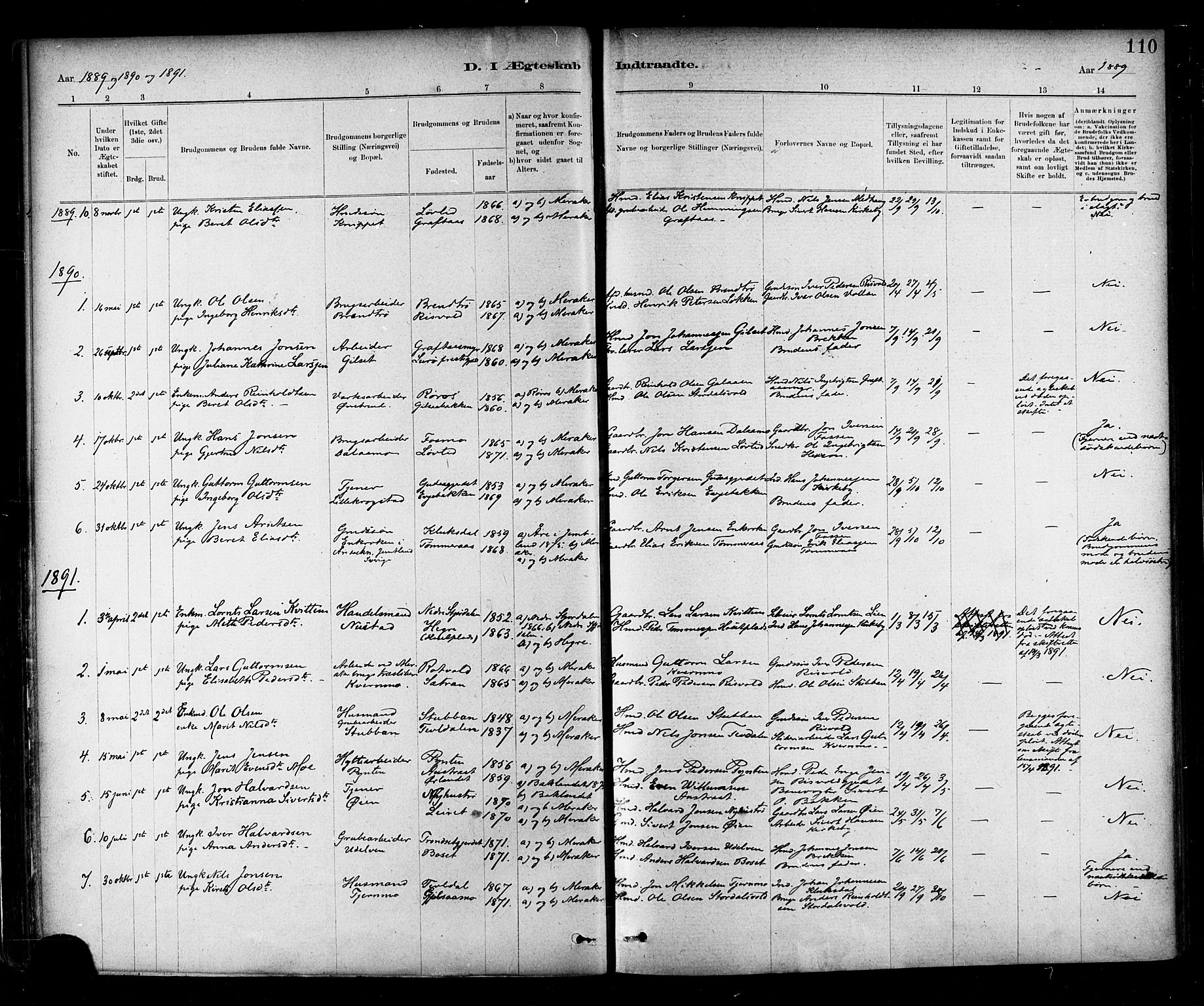 Ministerialprotokoller, klokkerbøker og fødselsregistre - Nord-Trøndelag, AV/SAT-A-1458/706/L0047: Ministerialbok nr. 706A03, 1878-1892, s. 110