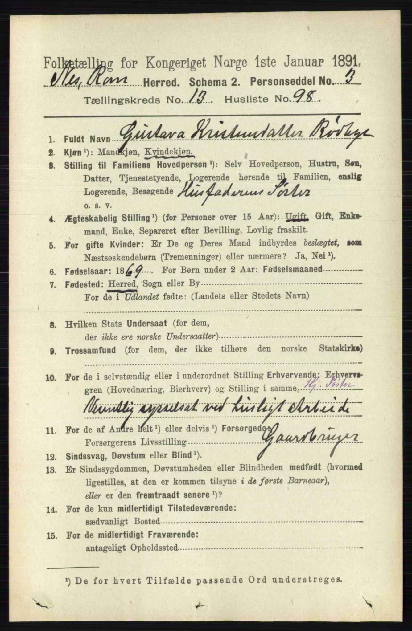 RA, Folketelling 1891 for 0236 Nes herred, 1891, s. 8399