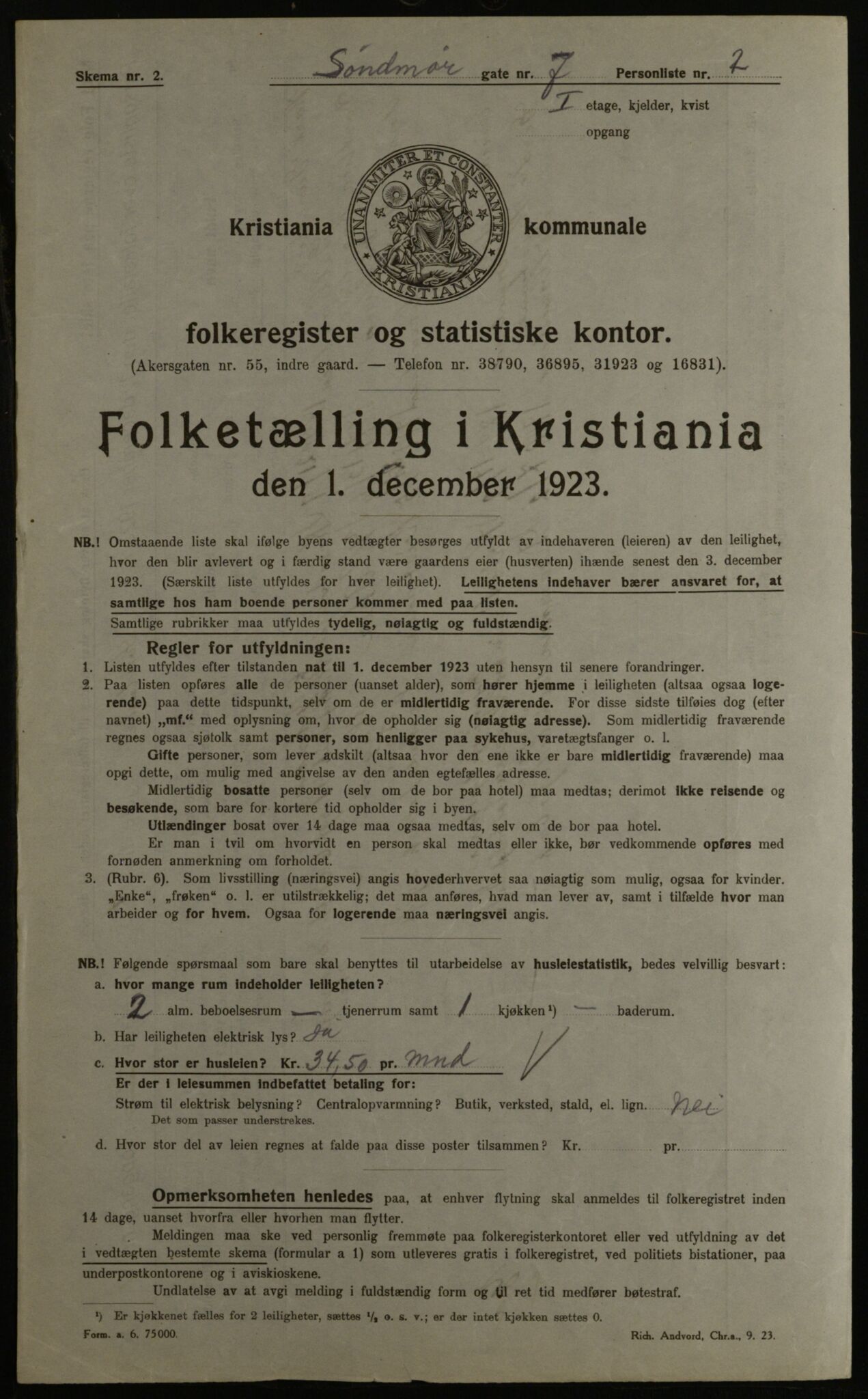 OBA, Kommunal folketelling 1.12.1923 for Kristiania, 1923, s. 116138