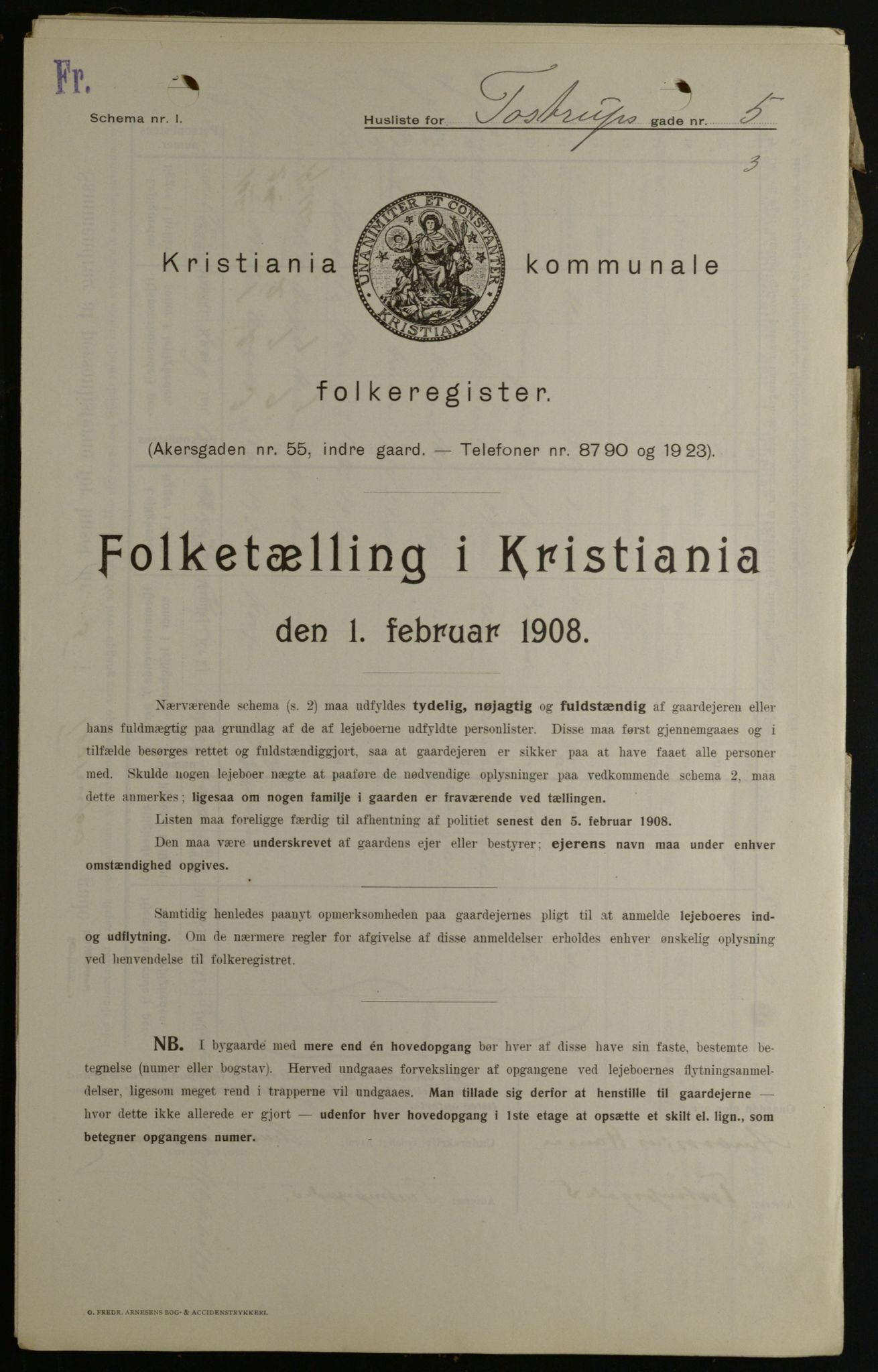 OBA, Kommunal folketelling 1.2.1908 for Kristiania kjøpstad, 1908, s. 103657