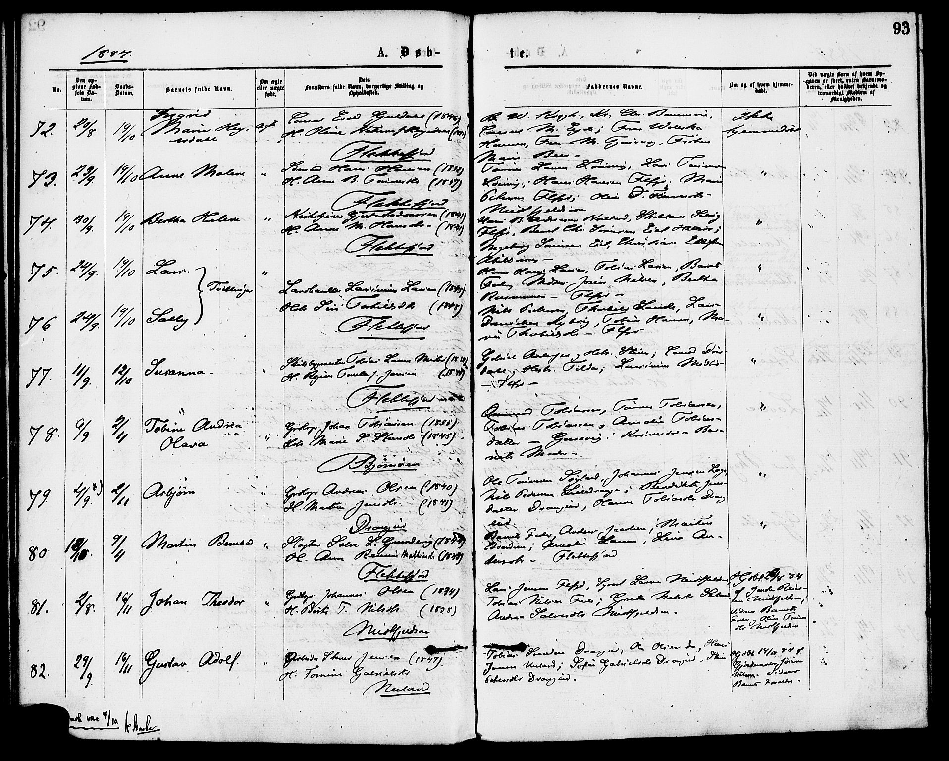 Flekkefjord sokneprestkontor, AV/SAK-1111-0012/F/Fa/Fac/L0007: Ministerialbok nr. A 7, 1875-1885, s. 93