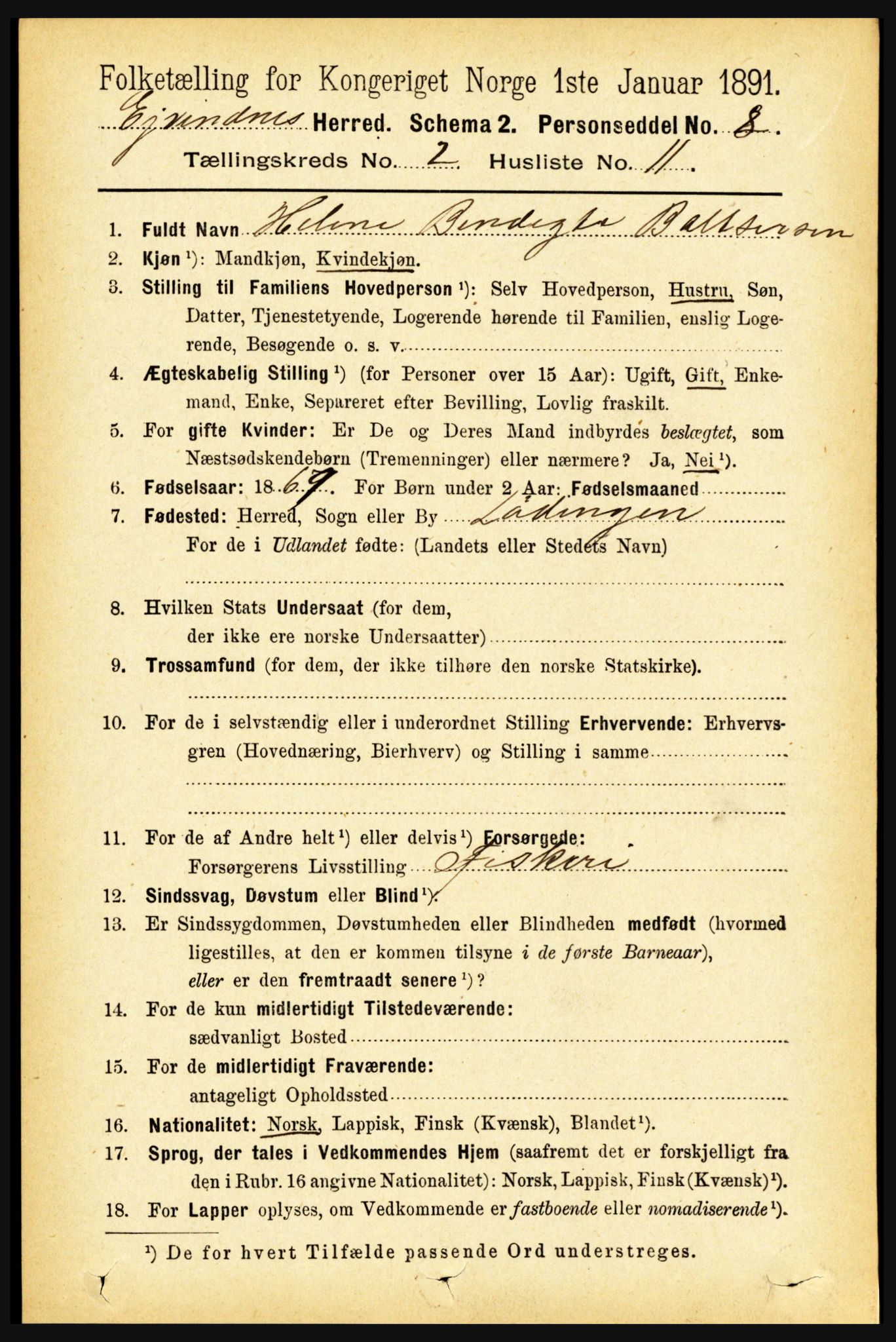 RA, Folketelling 1891 for 1853 Evenes herred, 1891, s. 511