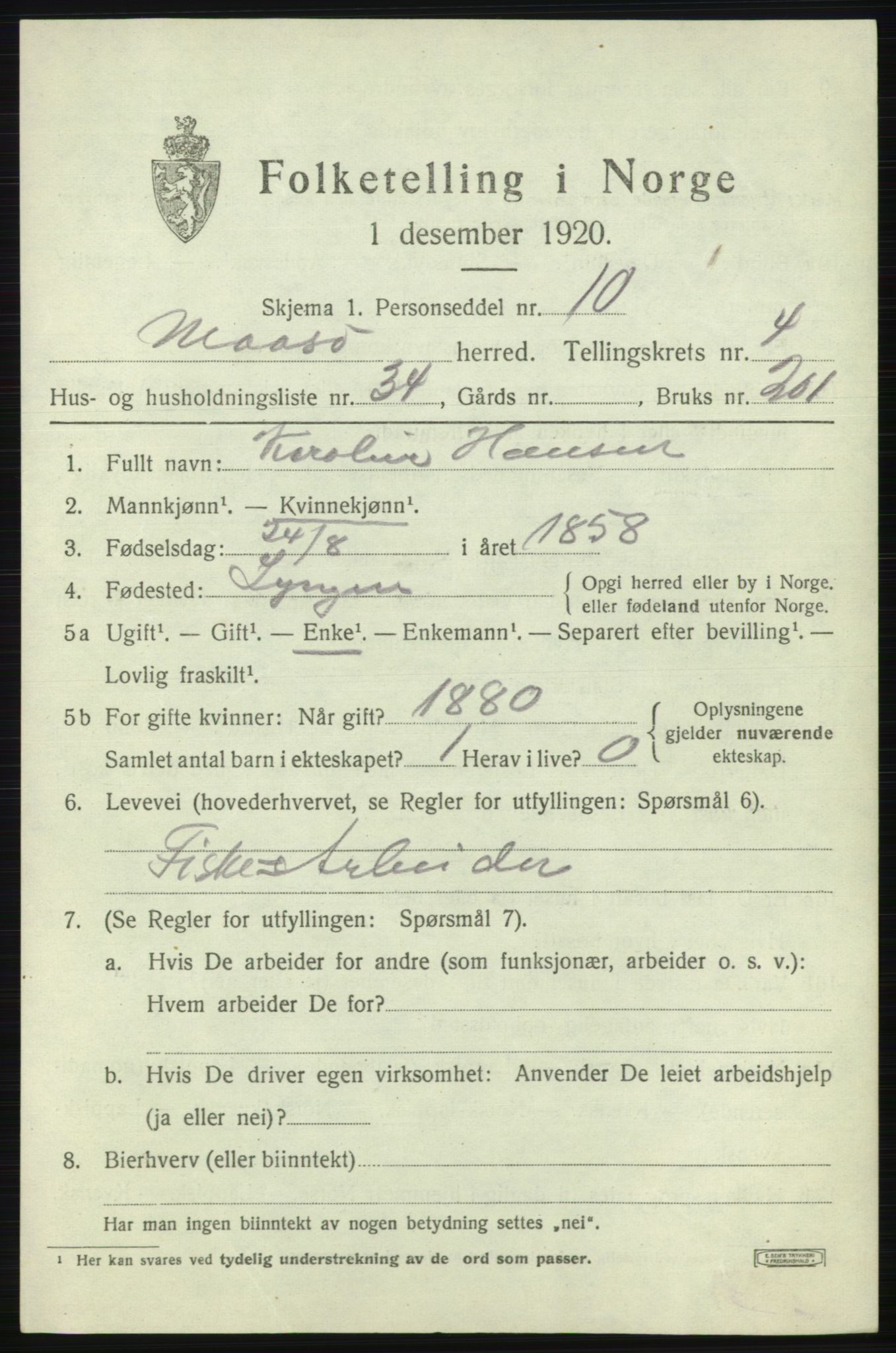 SATØ, Folketelling 1920 for 2018 Måsøy herred, 1920, s. 2222