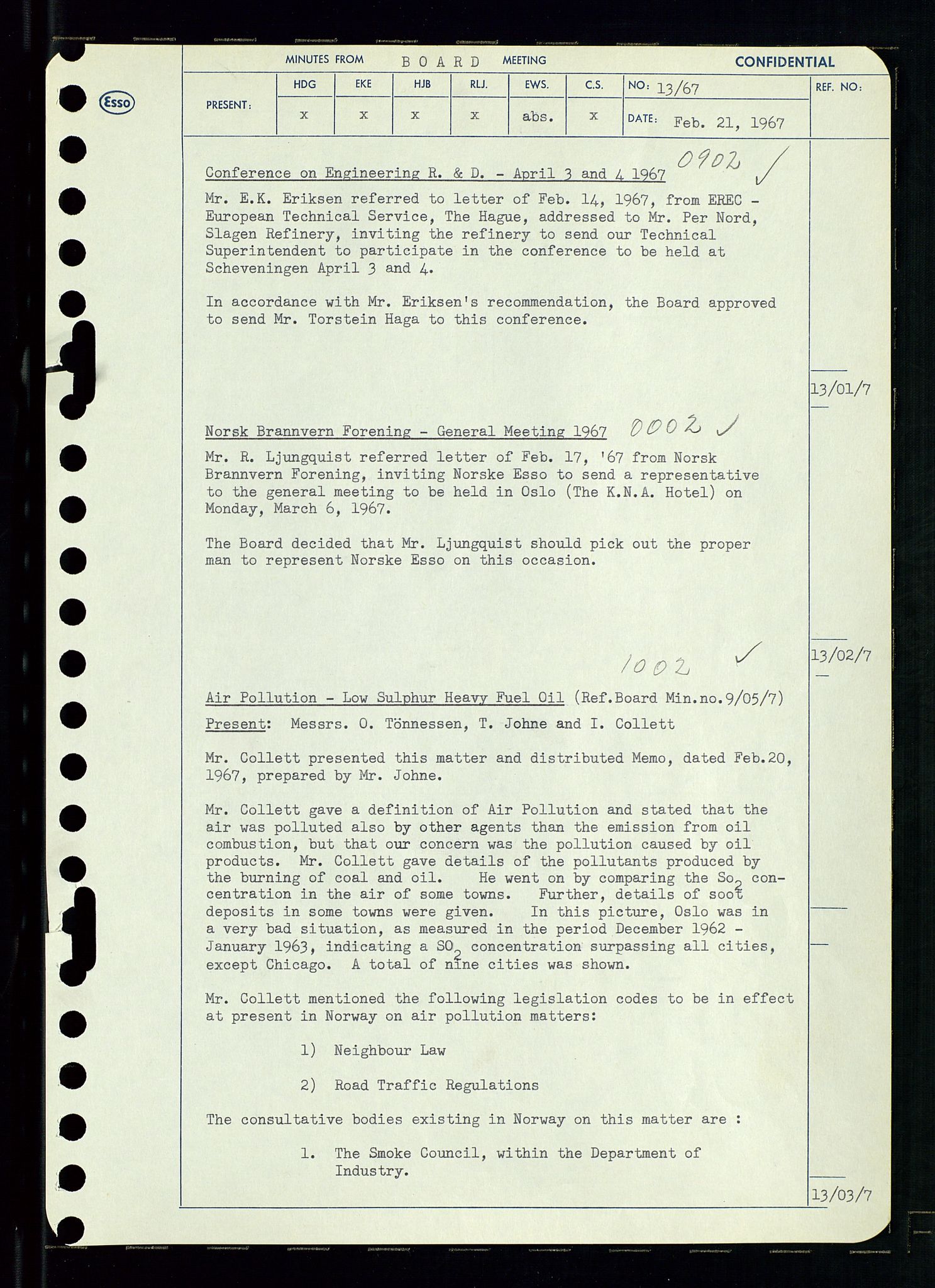 Pa 0982 - Esso Norge A/S, AV/SAST-A-100448/A/Aa/L0002/0003: Den administrerende direksjon Board minutes (styrereferater) / Den administrerende direksjon Board minutes (styrereferater), 1967, s. 26