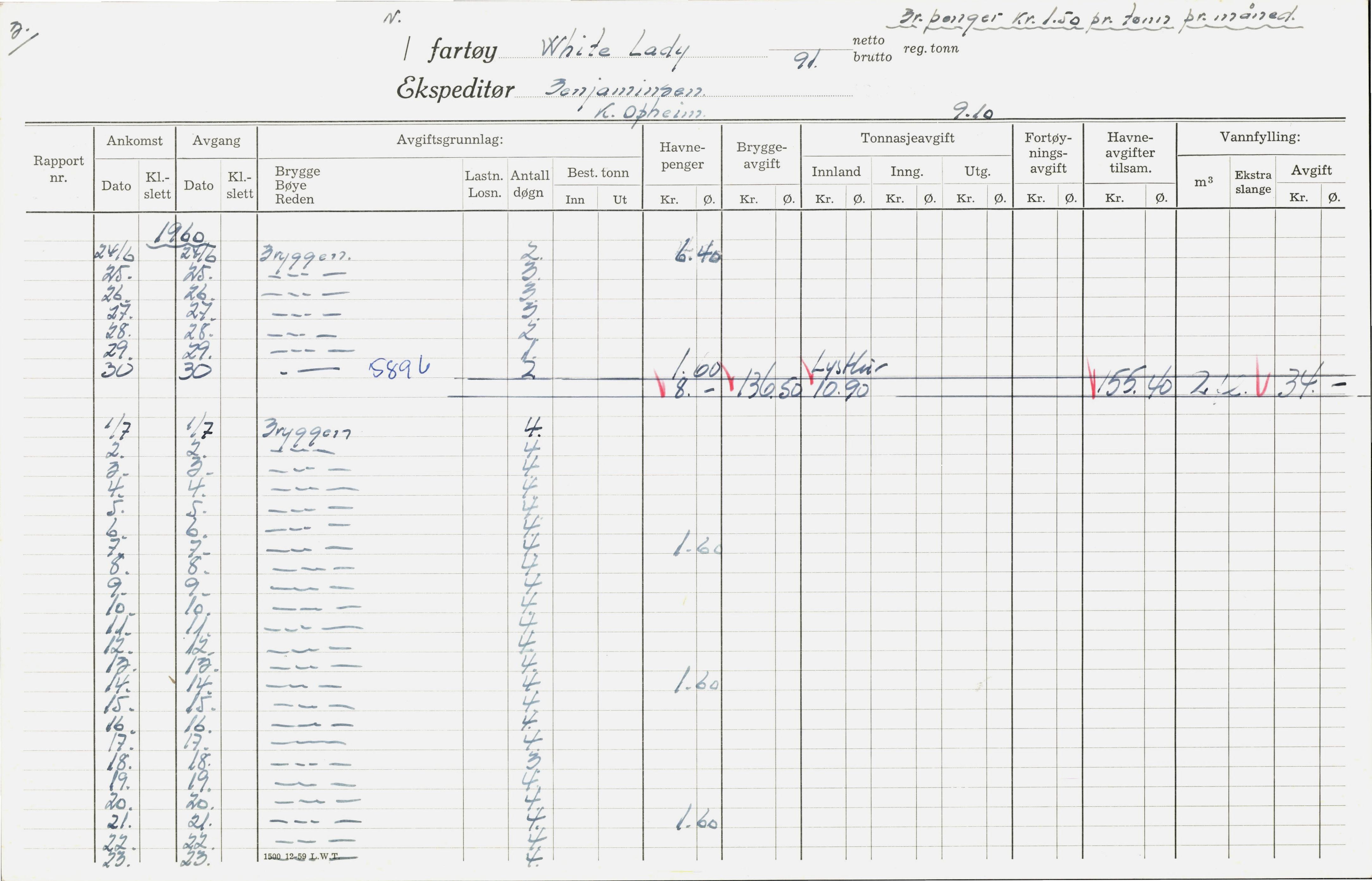 Bergen kommune. Havnekontor/havnefogd, BBA/A-0742/H/Ha/Hac/L0064: Skipsregister White Lady-Øyra, 1941-1975